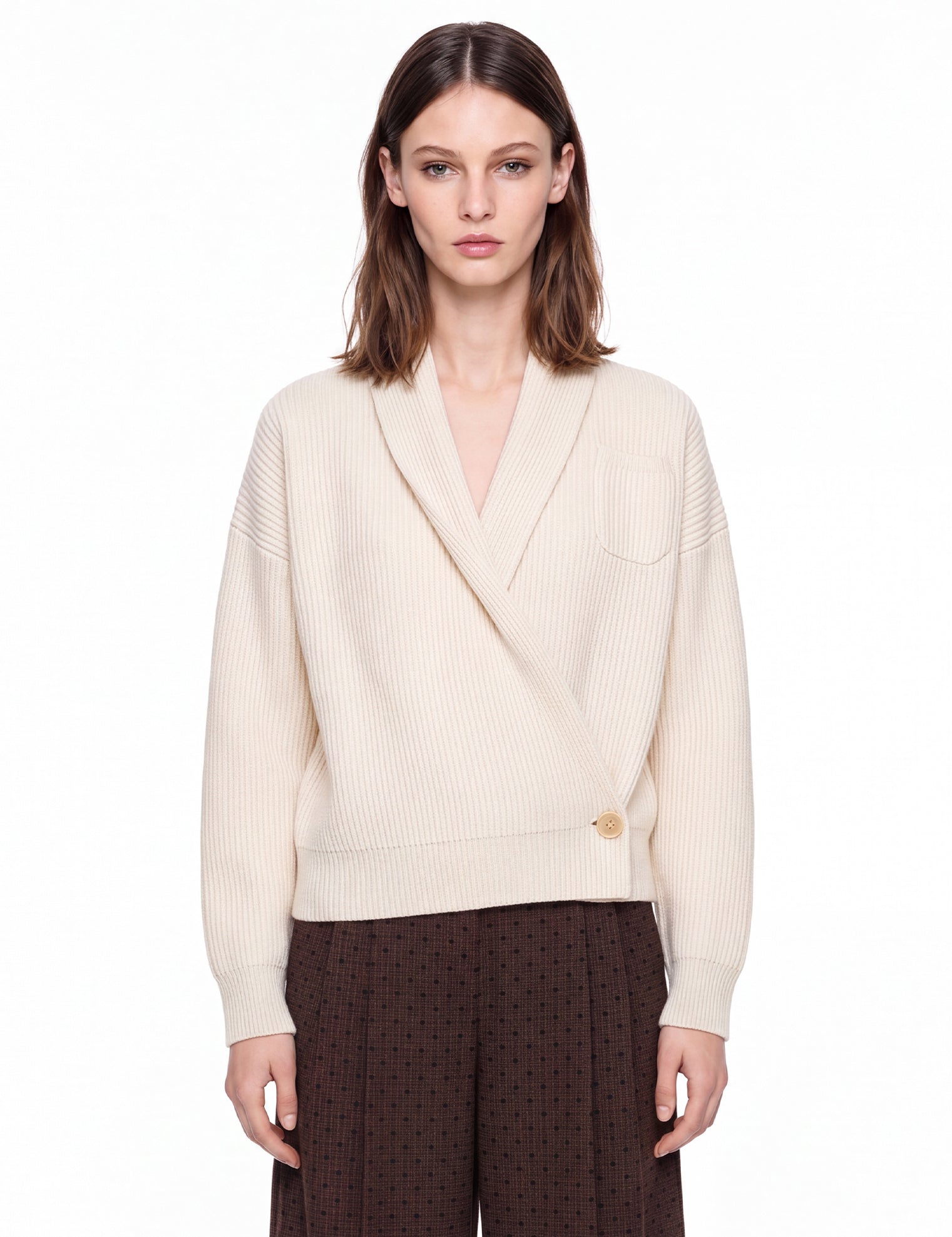 Maglione a coste con design a portafoglio in bianco 