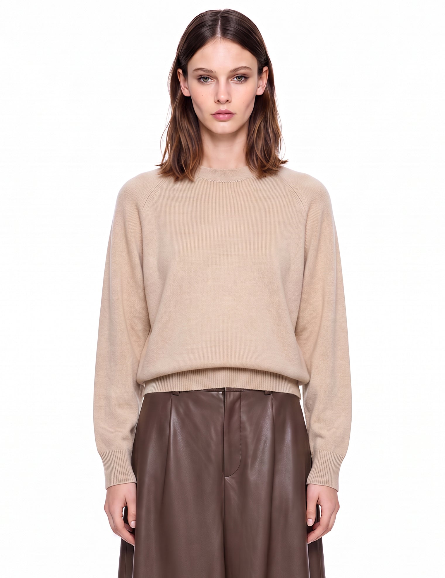 Maglione girocollo in cashmere in beige 