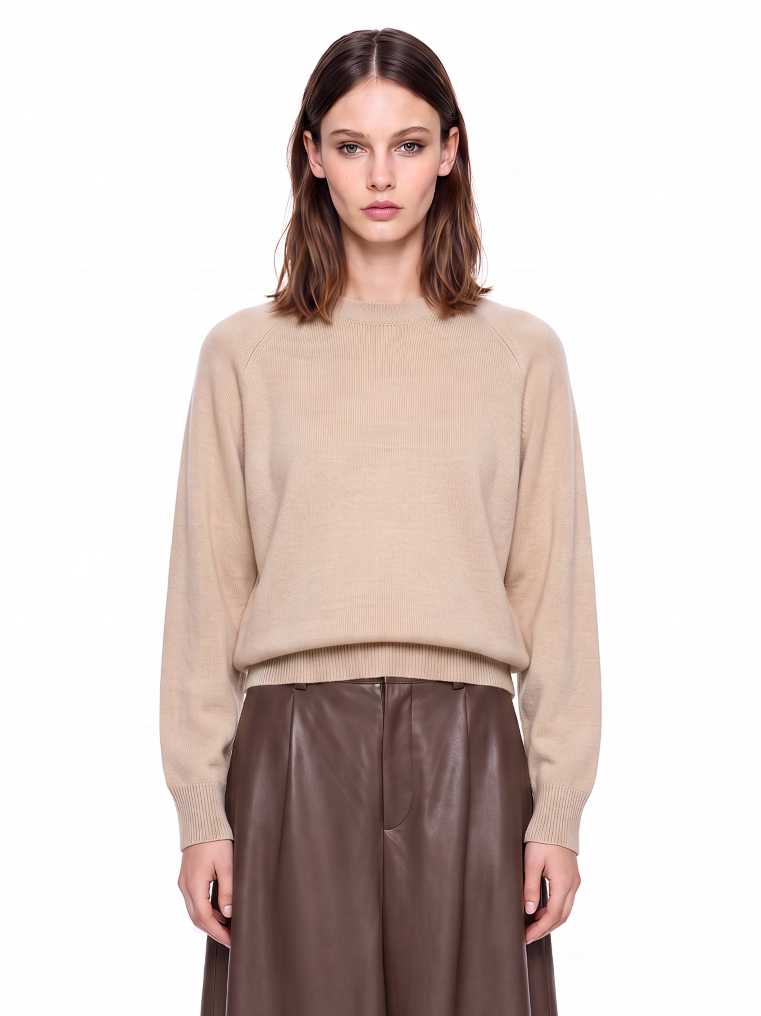 Maglione girocollo in cashmere in beige 