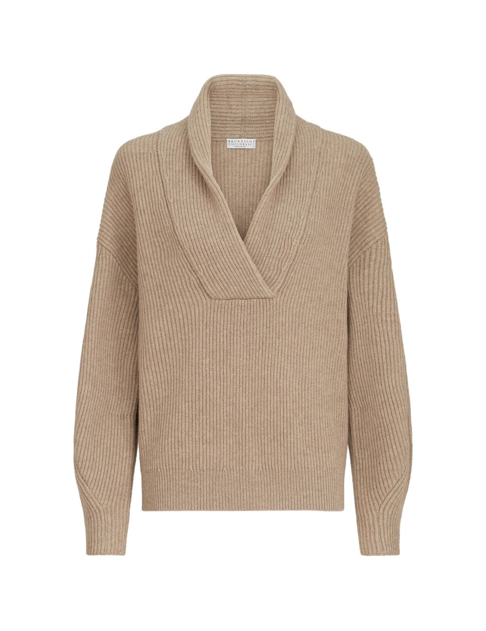 Maglione in cashmere a coste in beige 