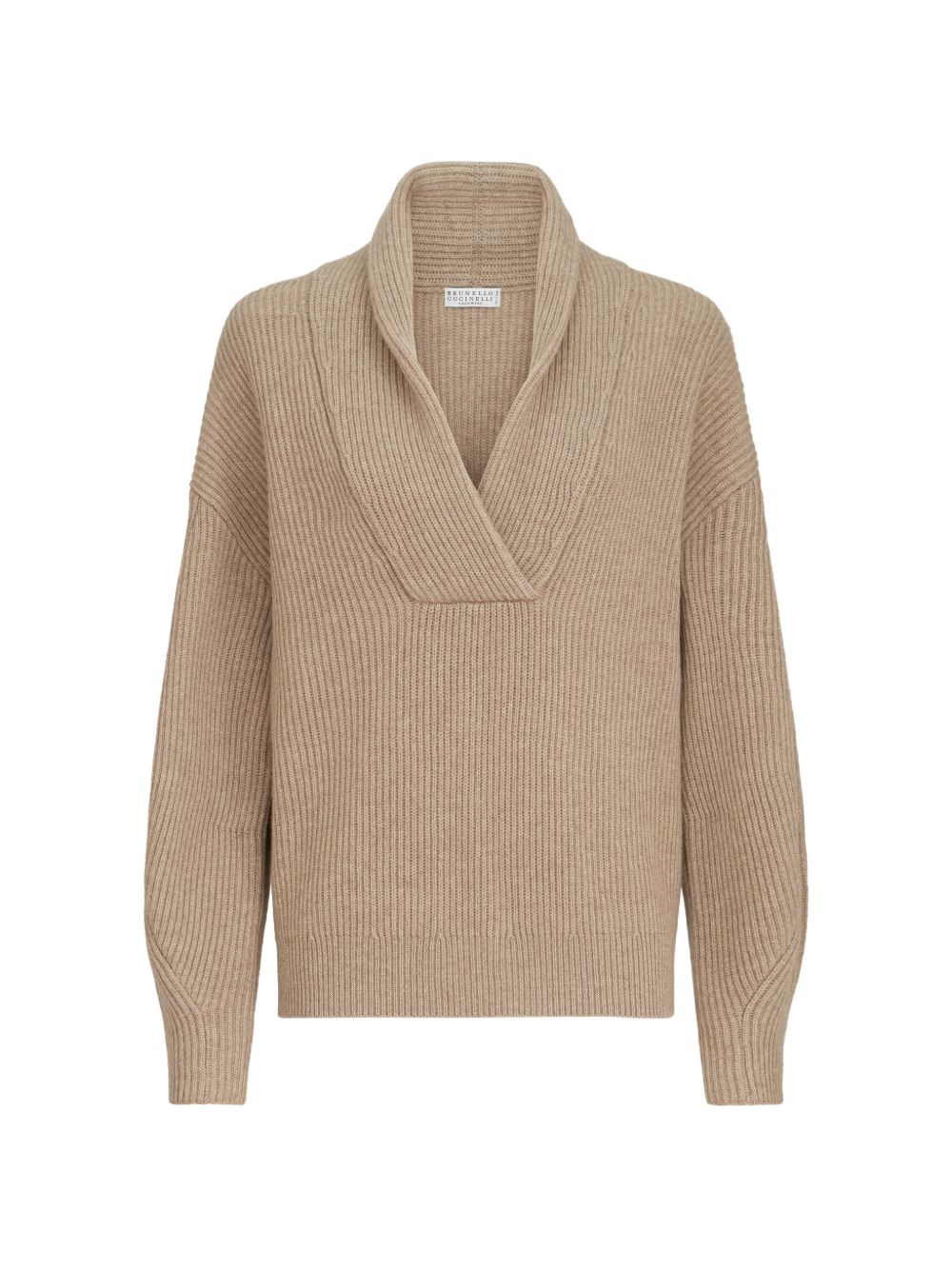 Maglione in cashmere a coste in beige 