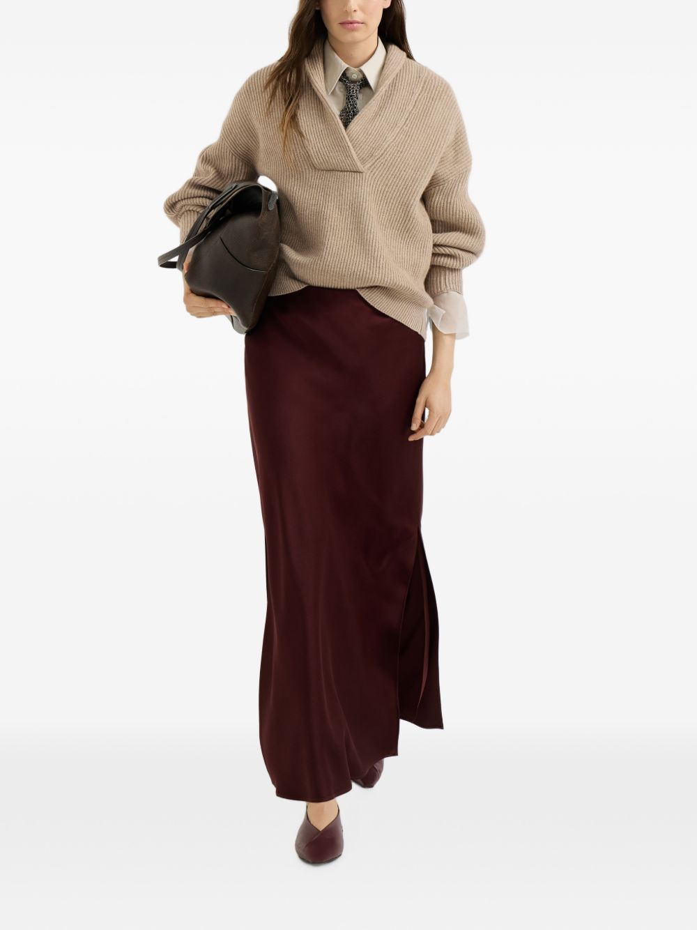 Maglione in cashmere a coste in beige 