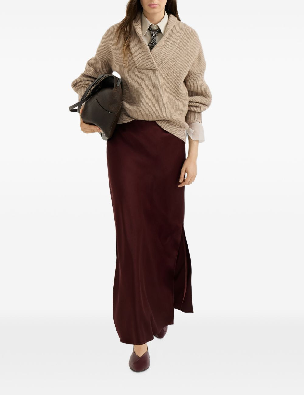 Maglione in cashmere a coste in beige 