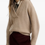 Maglione in cashmere a coste in beige 