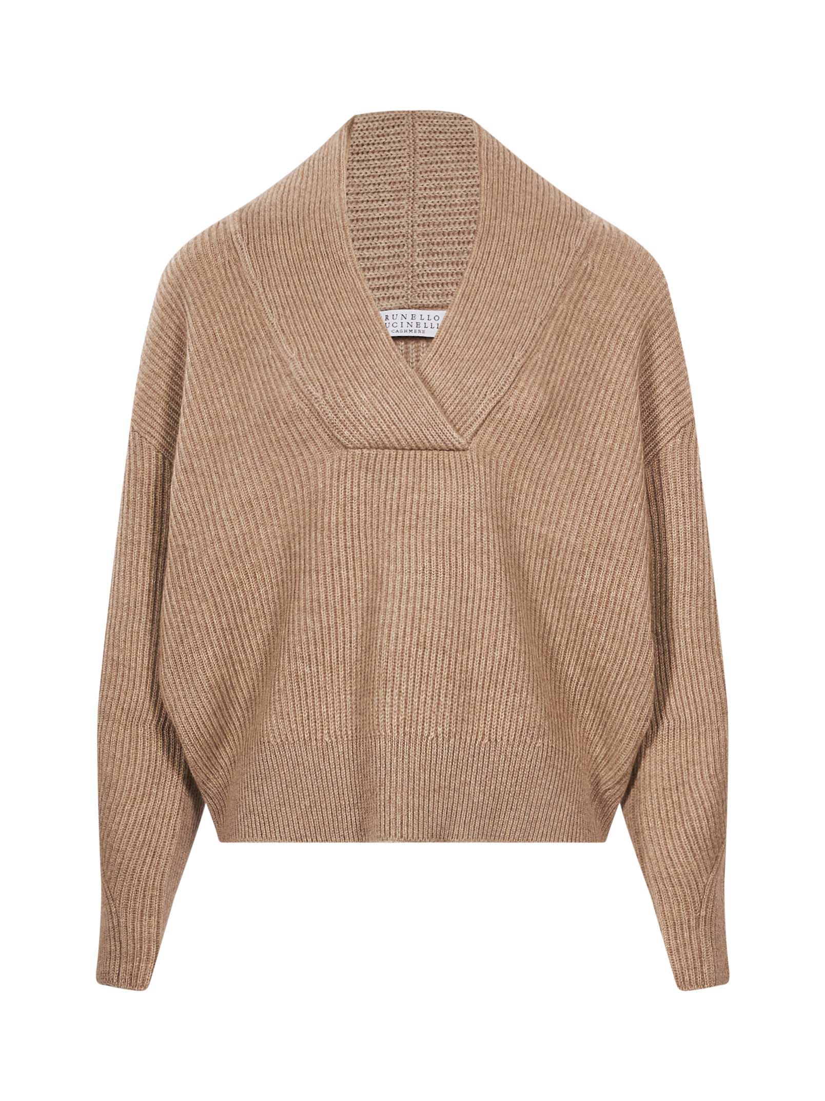 Maglione in cashmere a coste in beige 