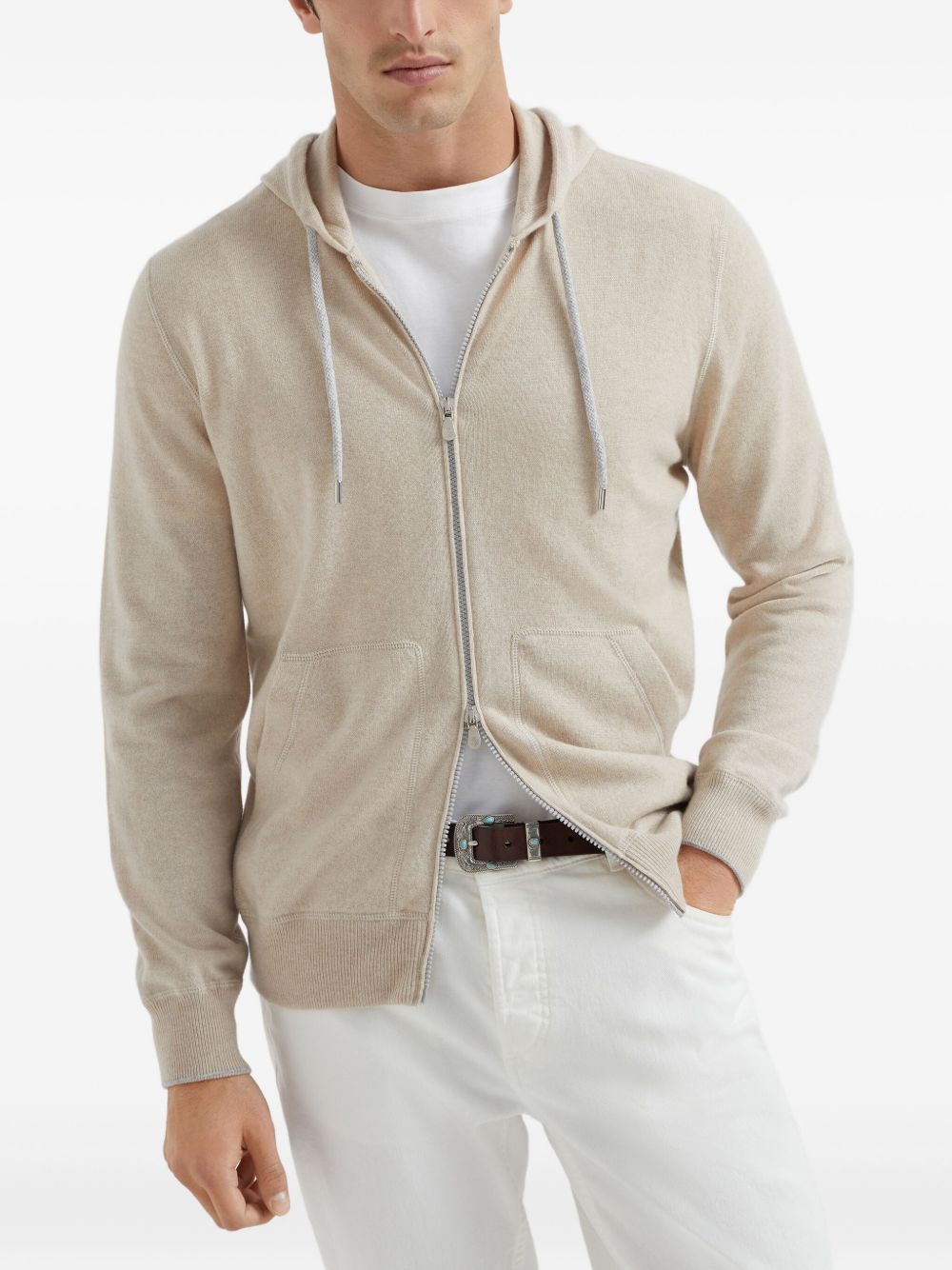 Felpa con zip in beige 