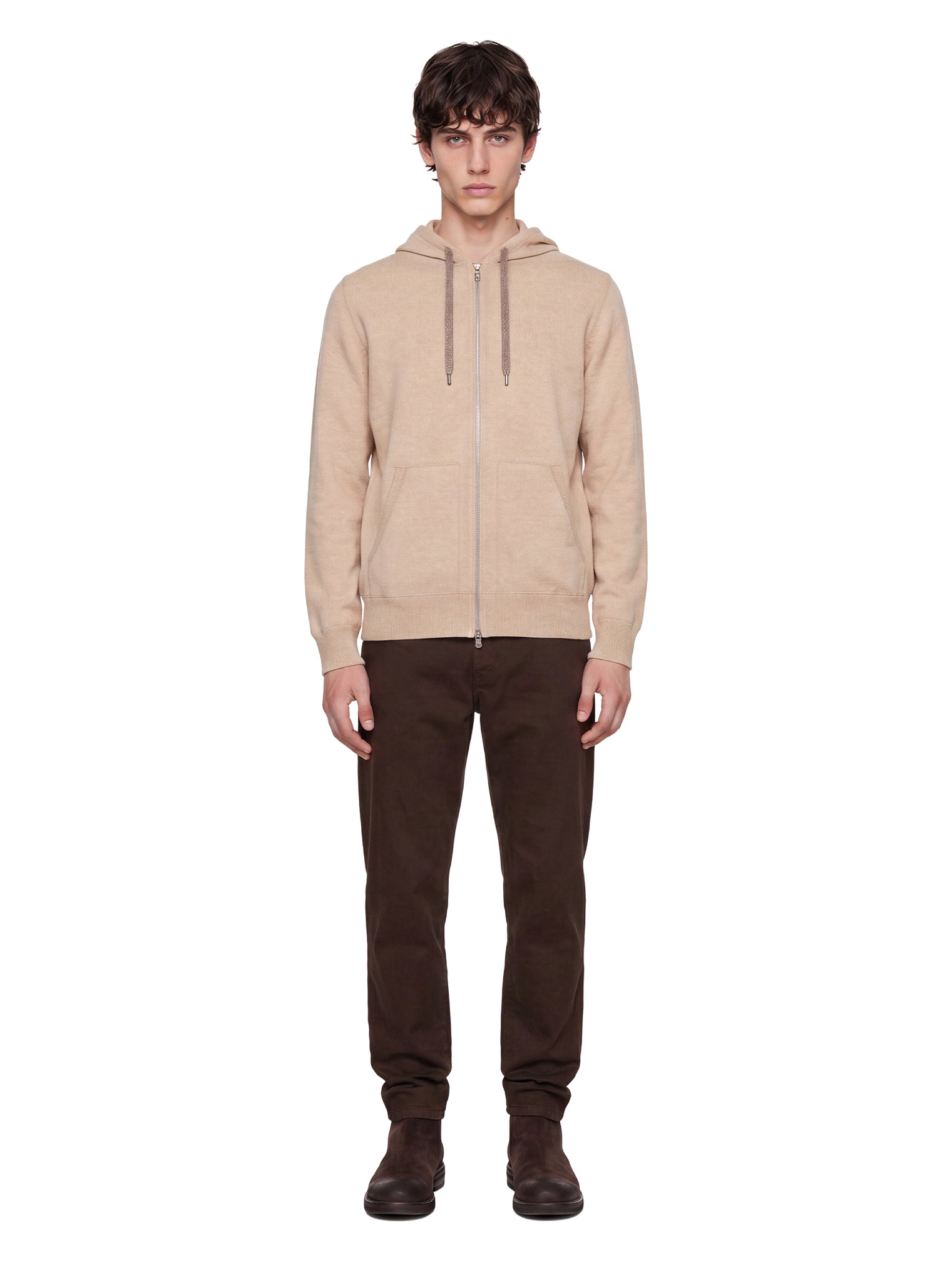 Felpa con zip in beige 
