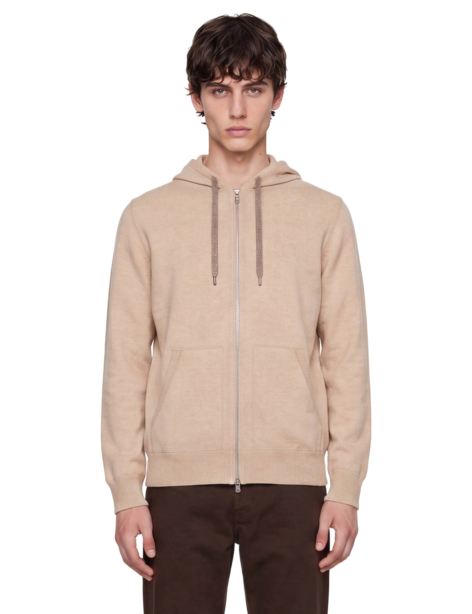 Felpa con zip in beige 