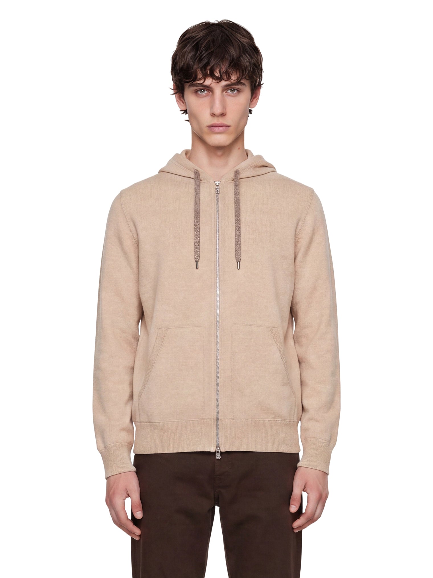 Felpa con zip in beige 