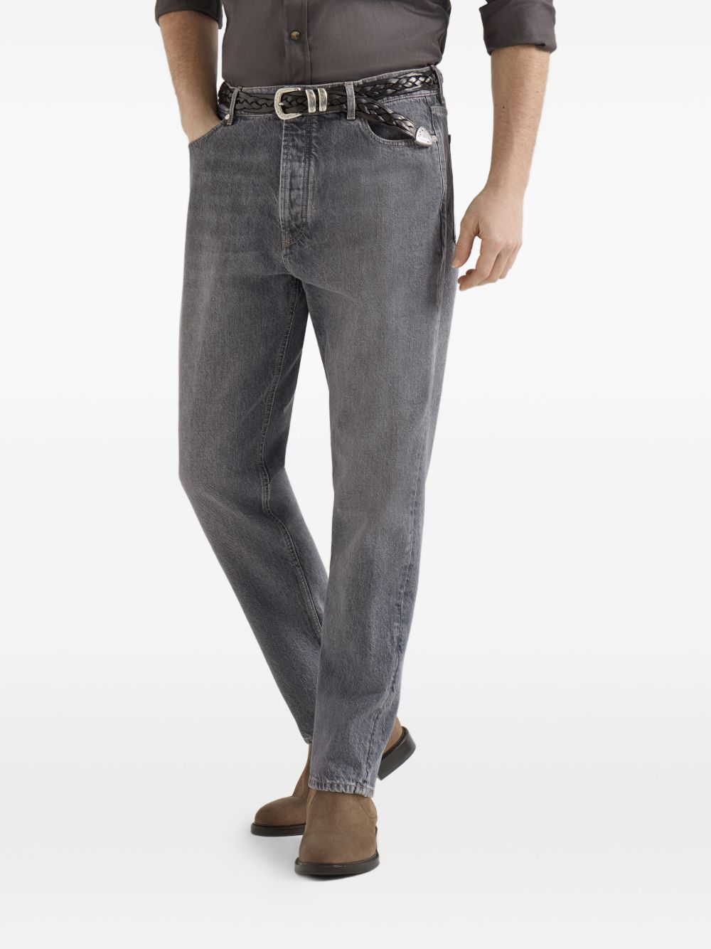 Jeans a cinque tasche in denim grigio con vestibilità iconica. In grigio Brunello cucinelli - uomo 