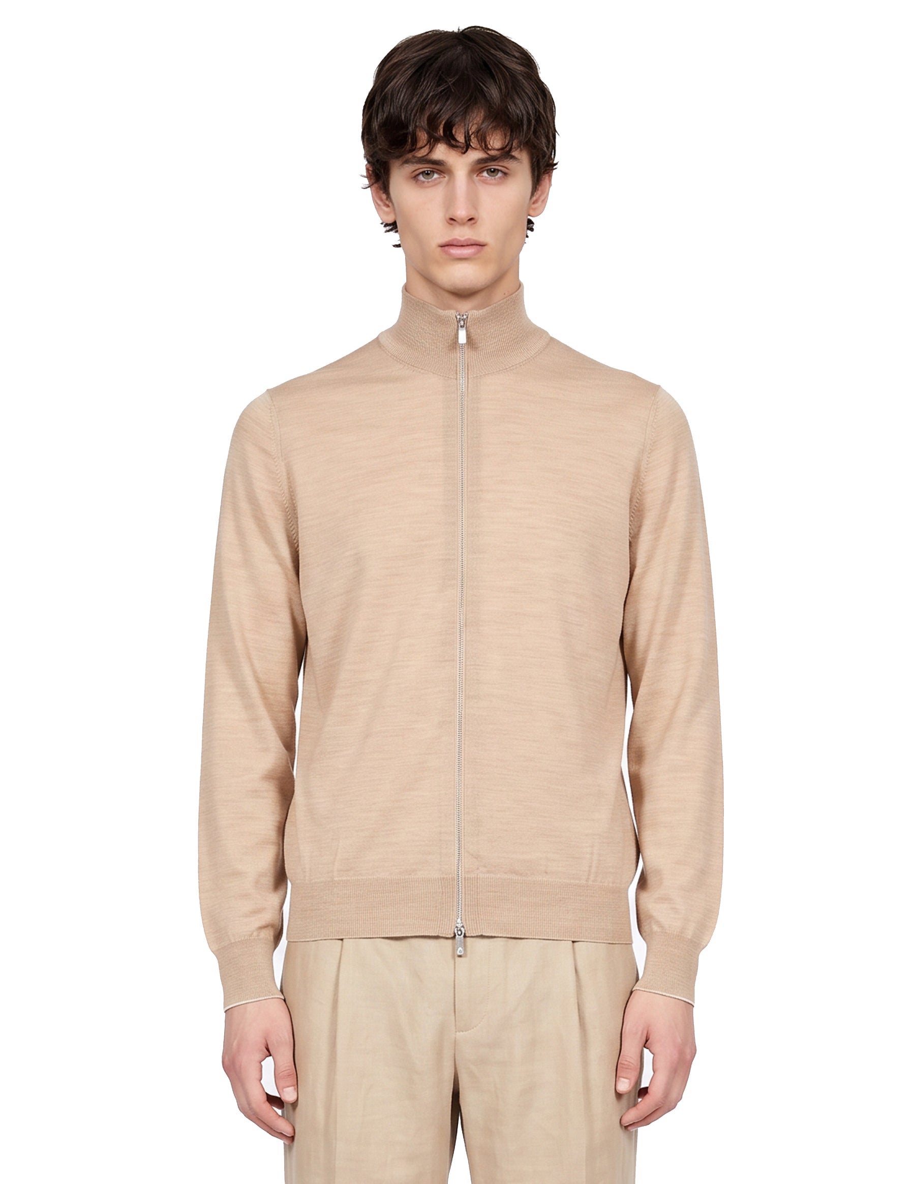 Cardigan con zip in beige 