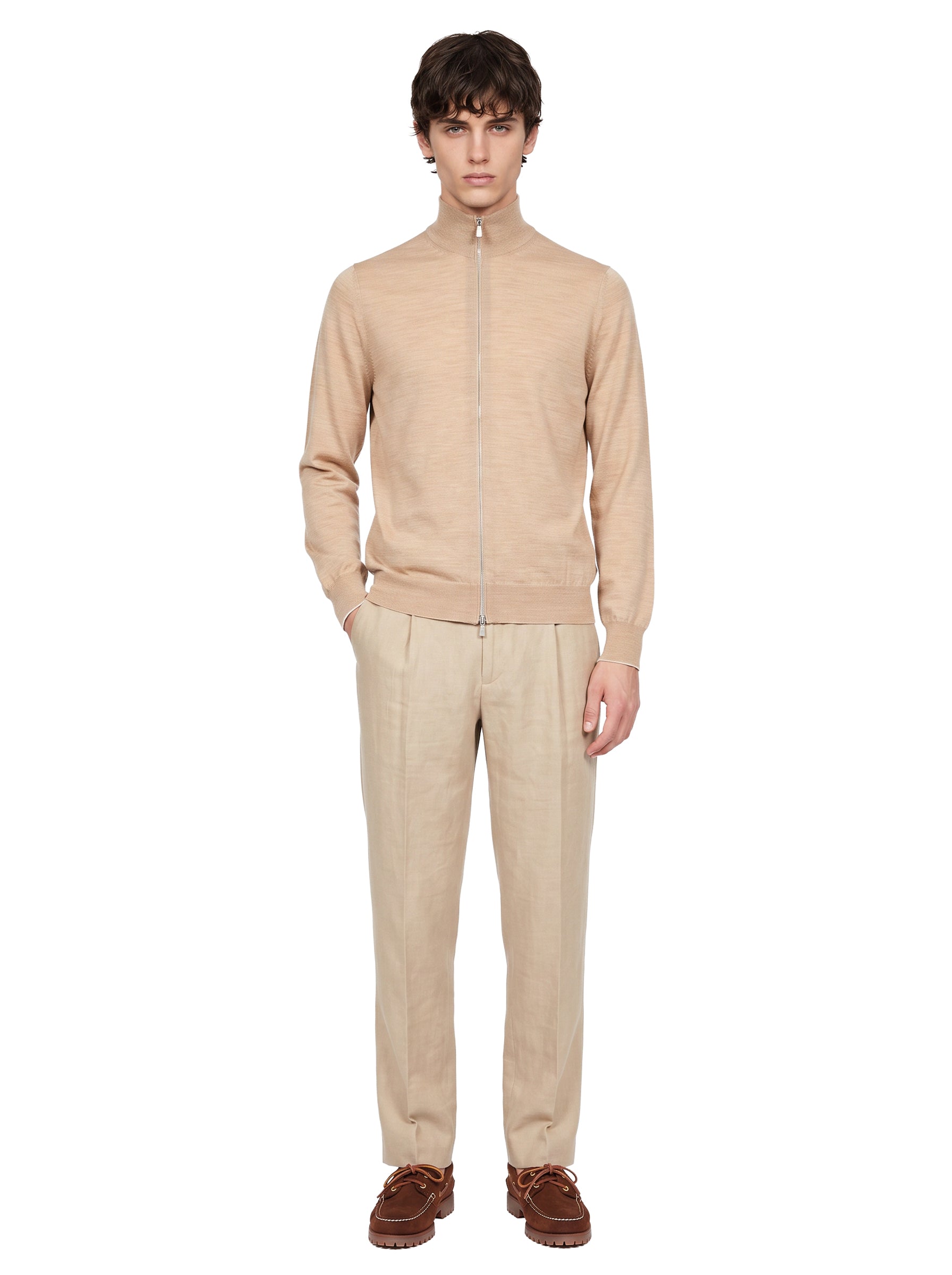 Cardigan con zip in beige 