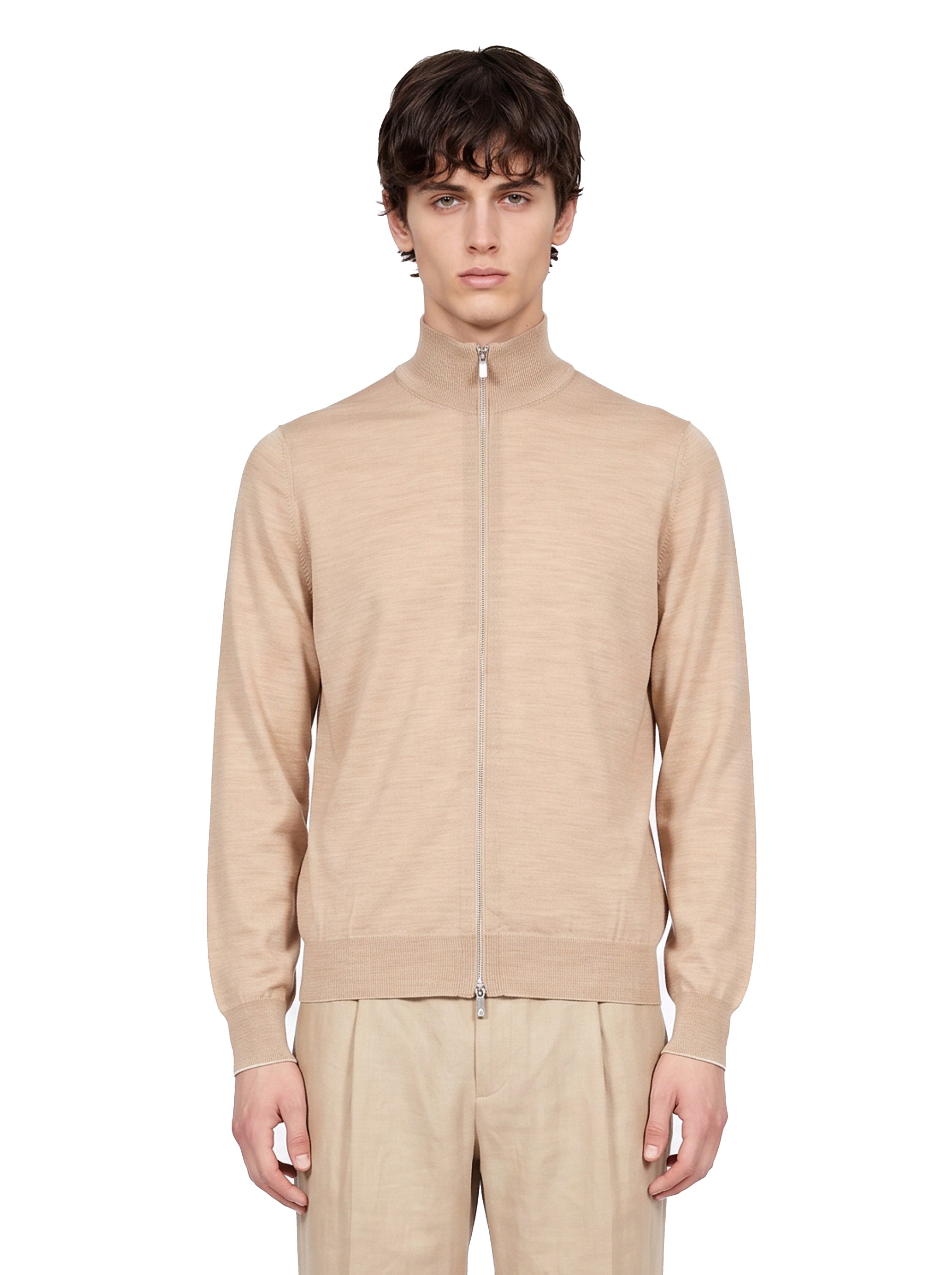 Cardigan con zip in beige 