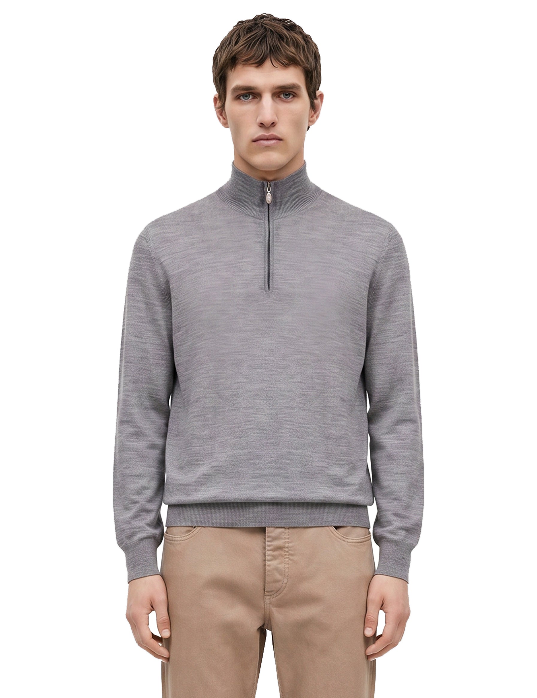 Maglione mezza zip in cashmere grigio 