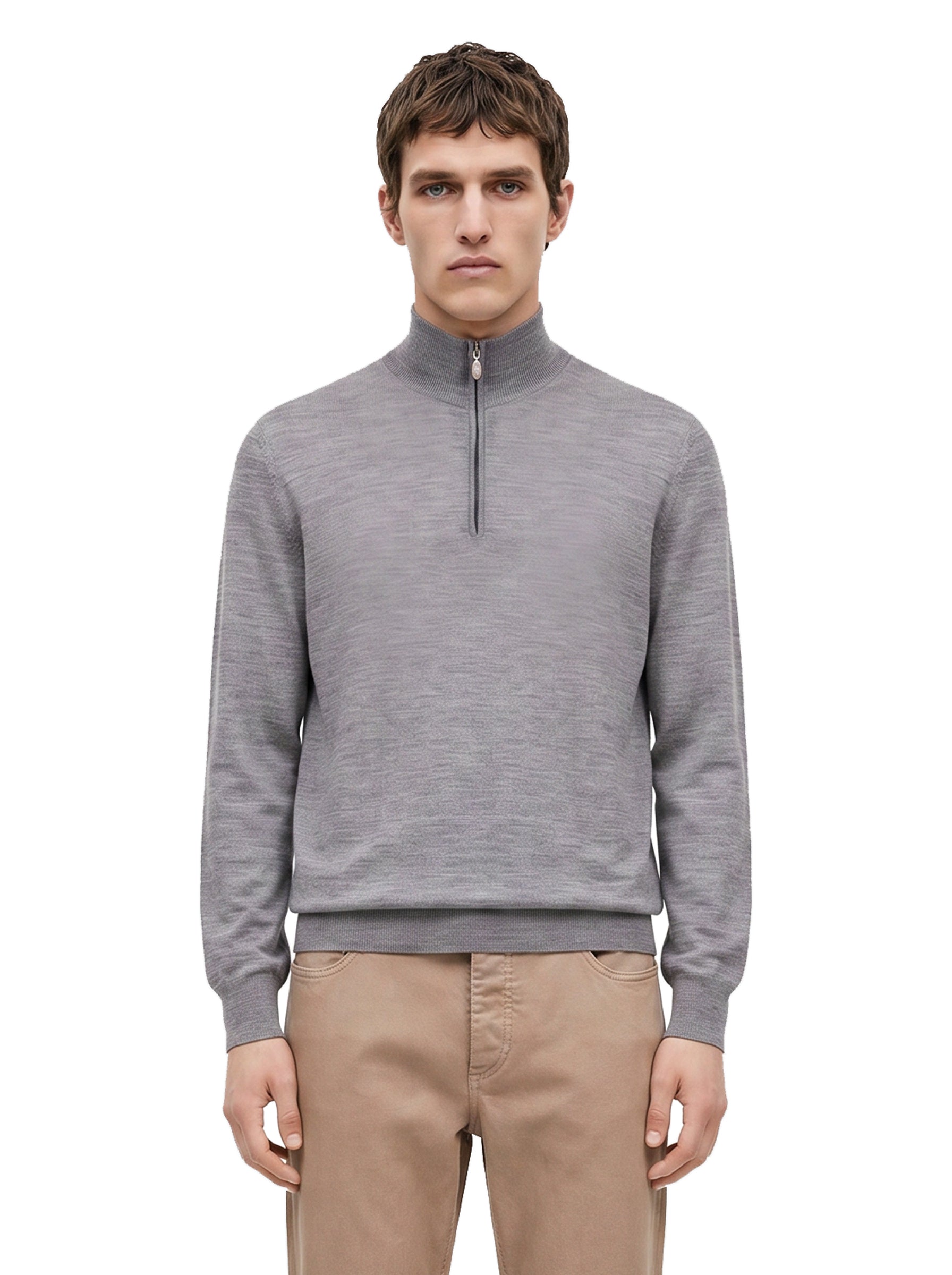 Maglione mezza zip in cashmere grigio 
