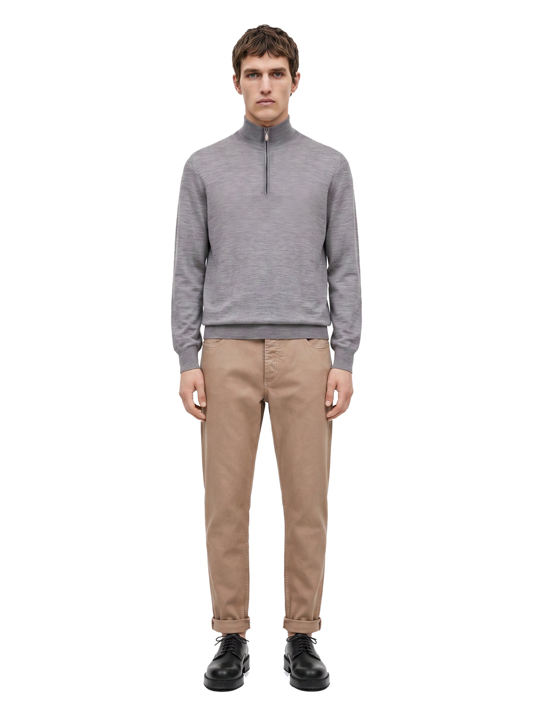 Maglione mezza zip in cashmere grigio 