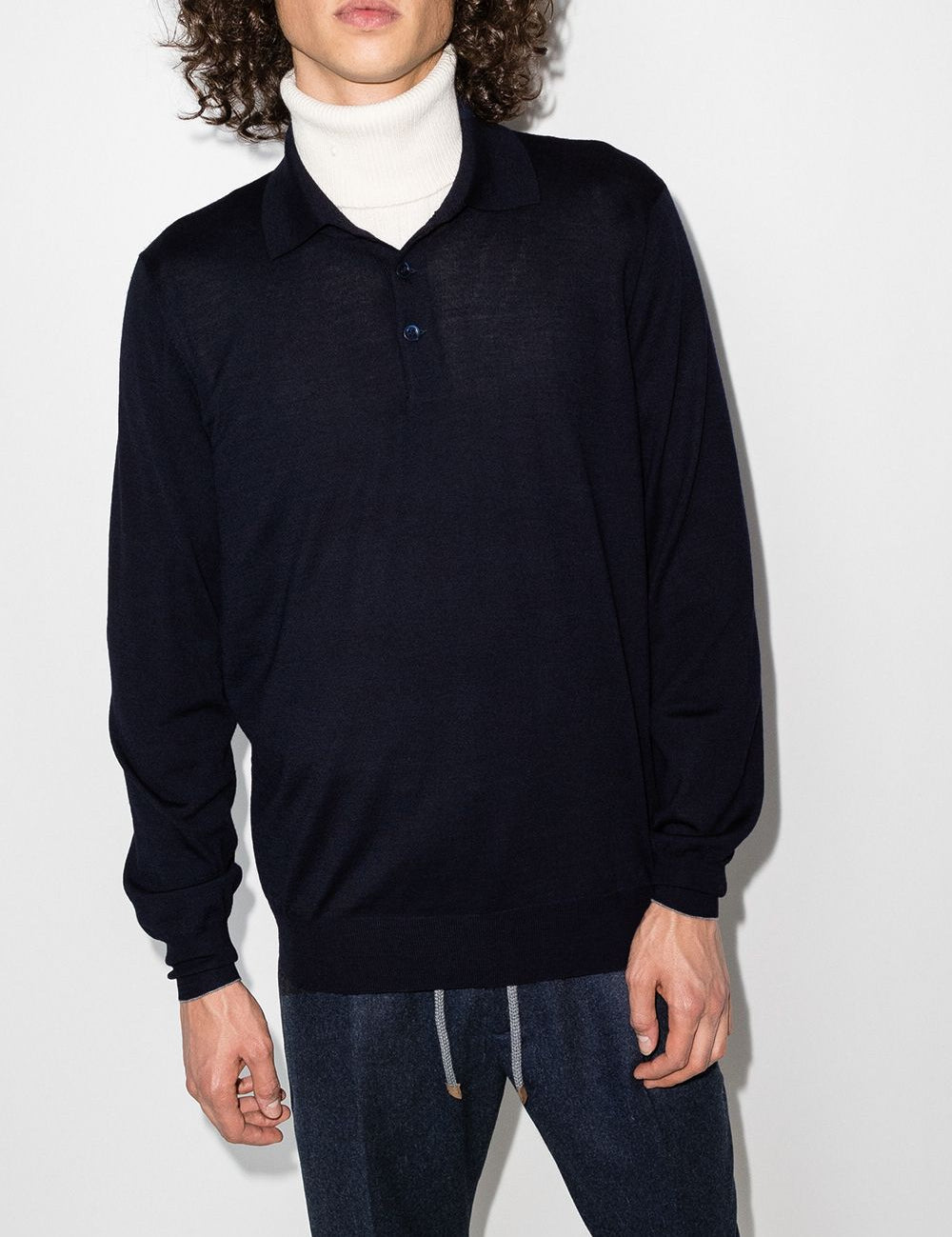Polo a maniche lunghe in maglia in blu Brunello cucinelli - uomo 