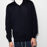 Polo a maniche lunghe in maglia in blu Brunello cucinelli - uomo 