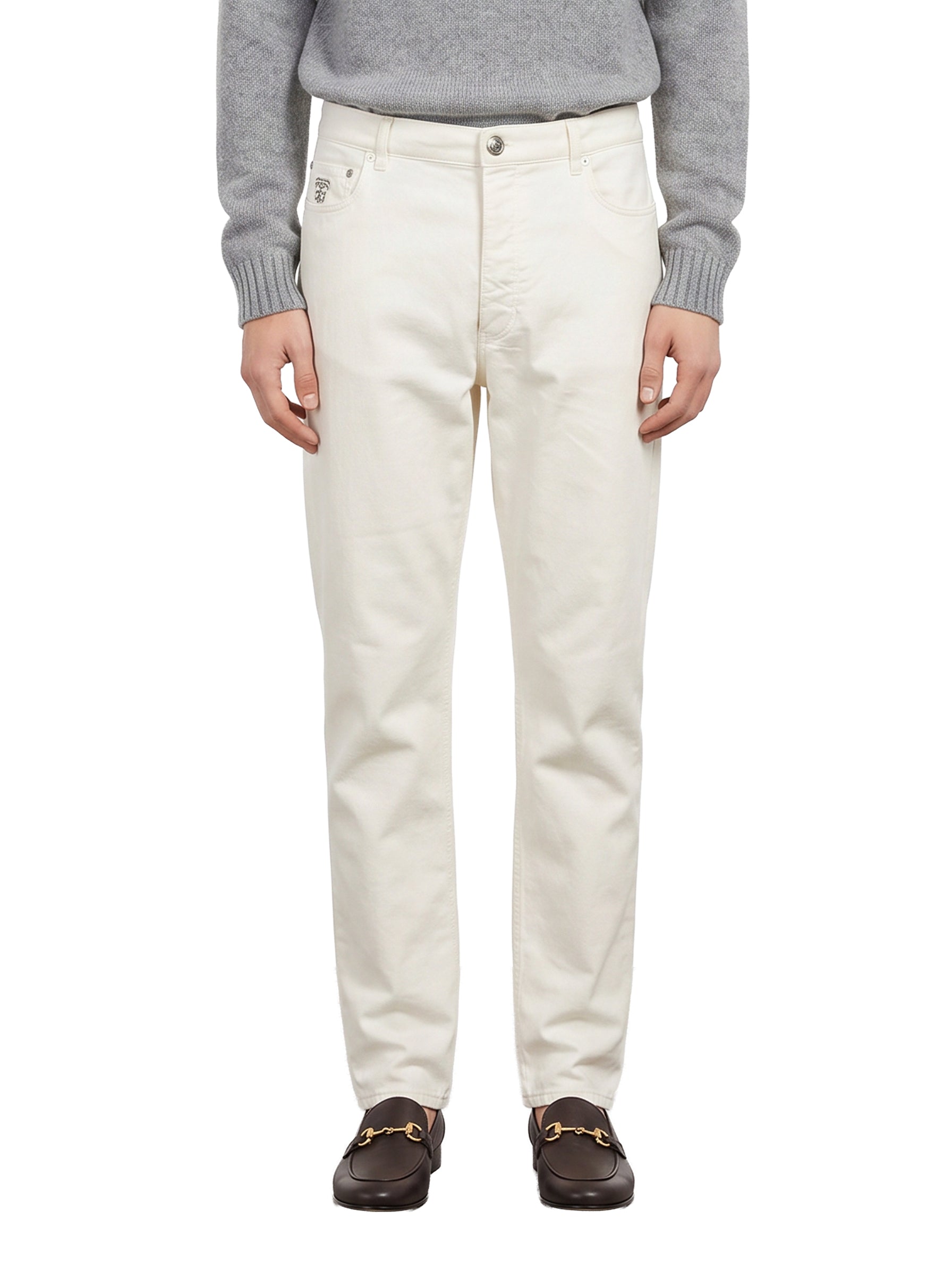 Jeans cinque tasche in bianco opaco 