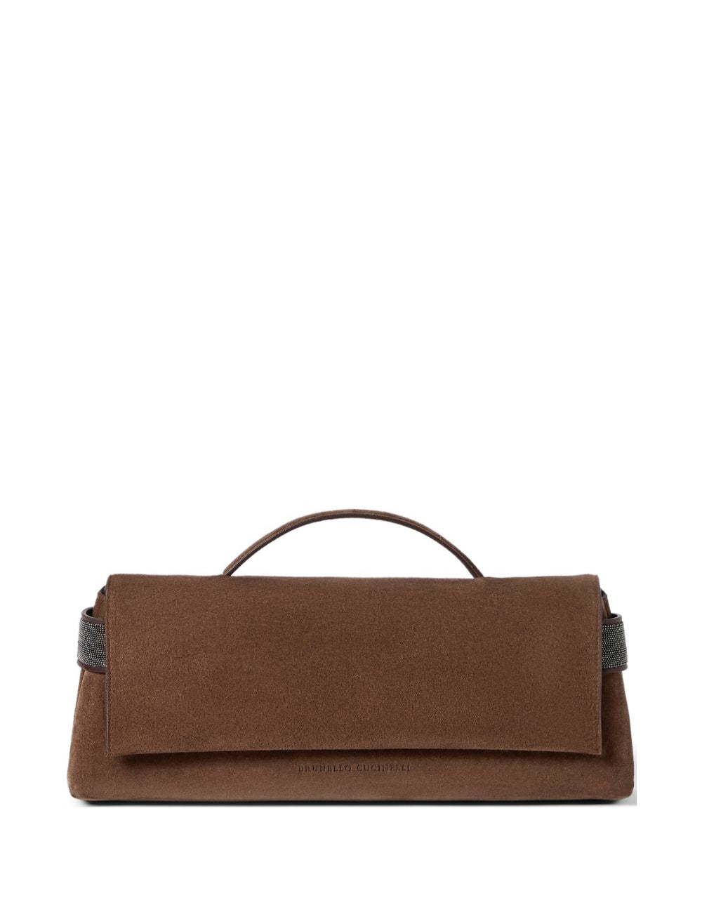 Clutch Essence in pelle scamosciata in marrone 