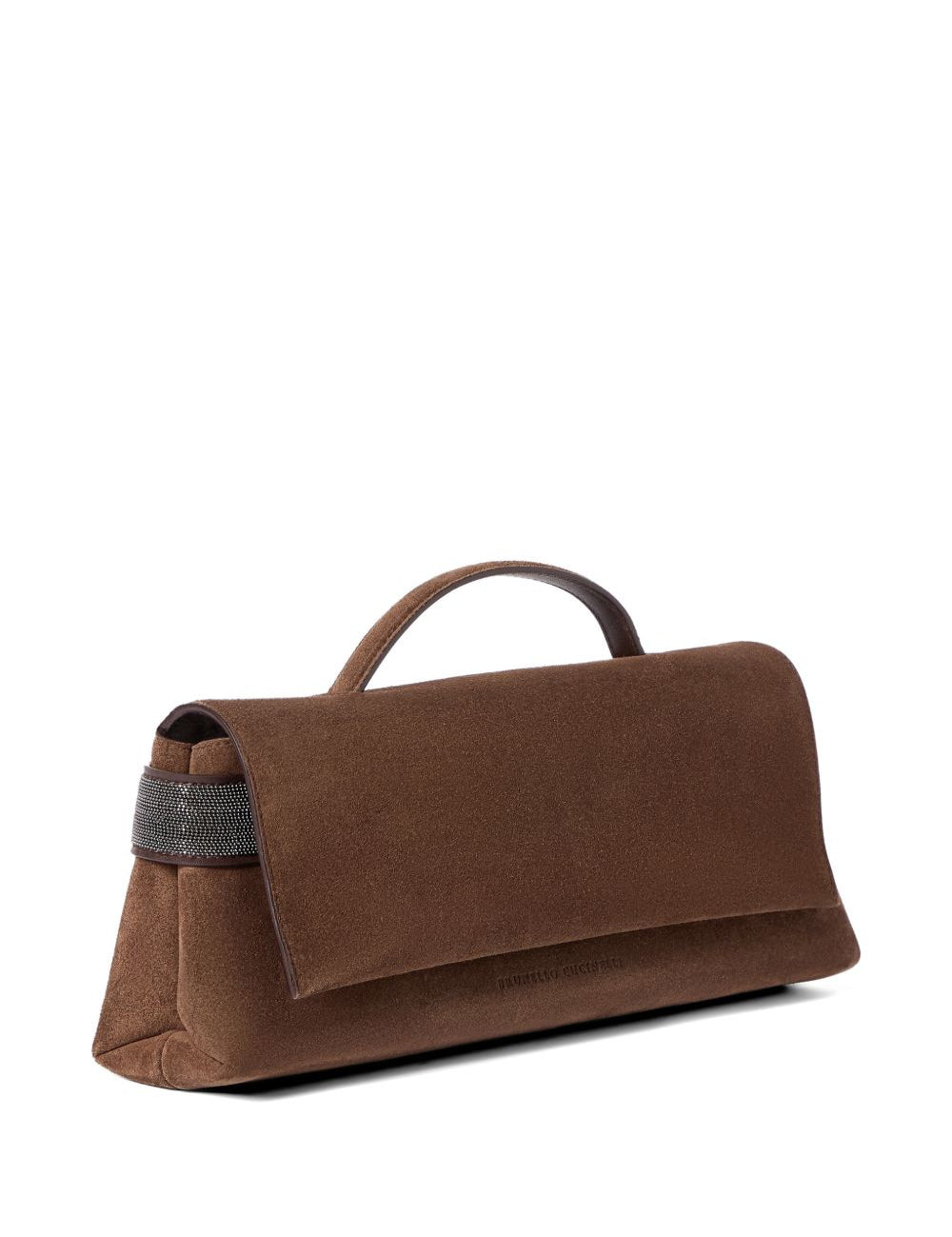 Clutch Essence in pelle scamosciata in marrone 