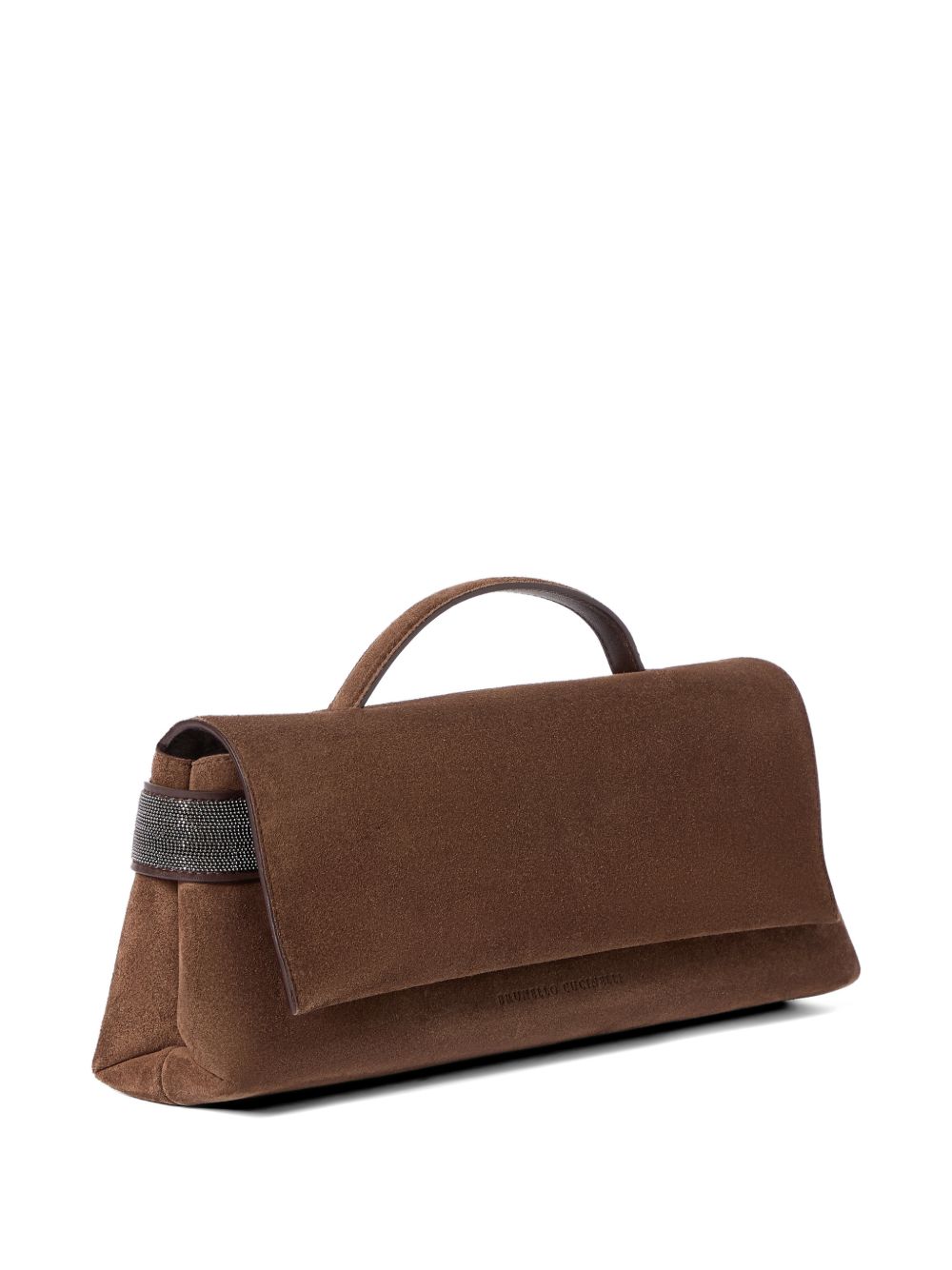 Clutch Essence in pelle scamosciata in marrone 