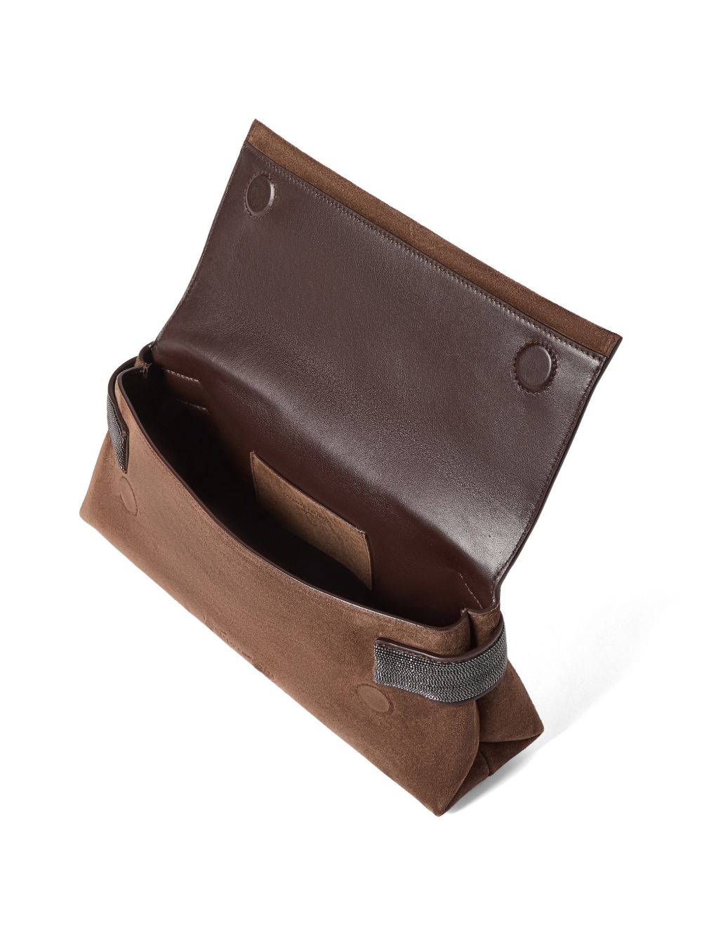 Clutch Essence in pelle scamosciata in marrone 