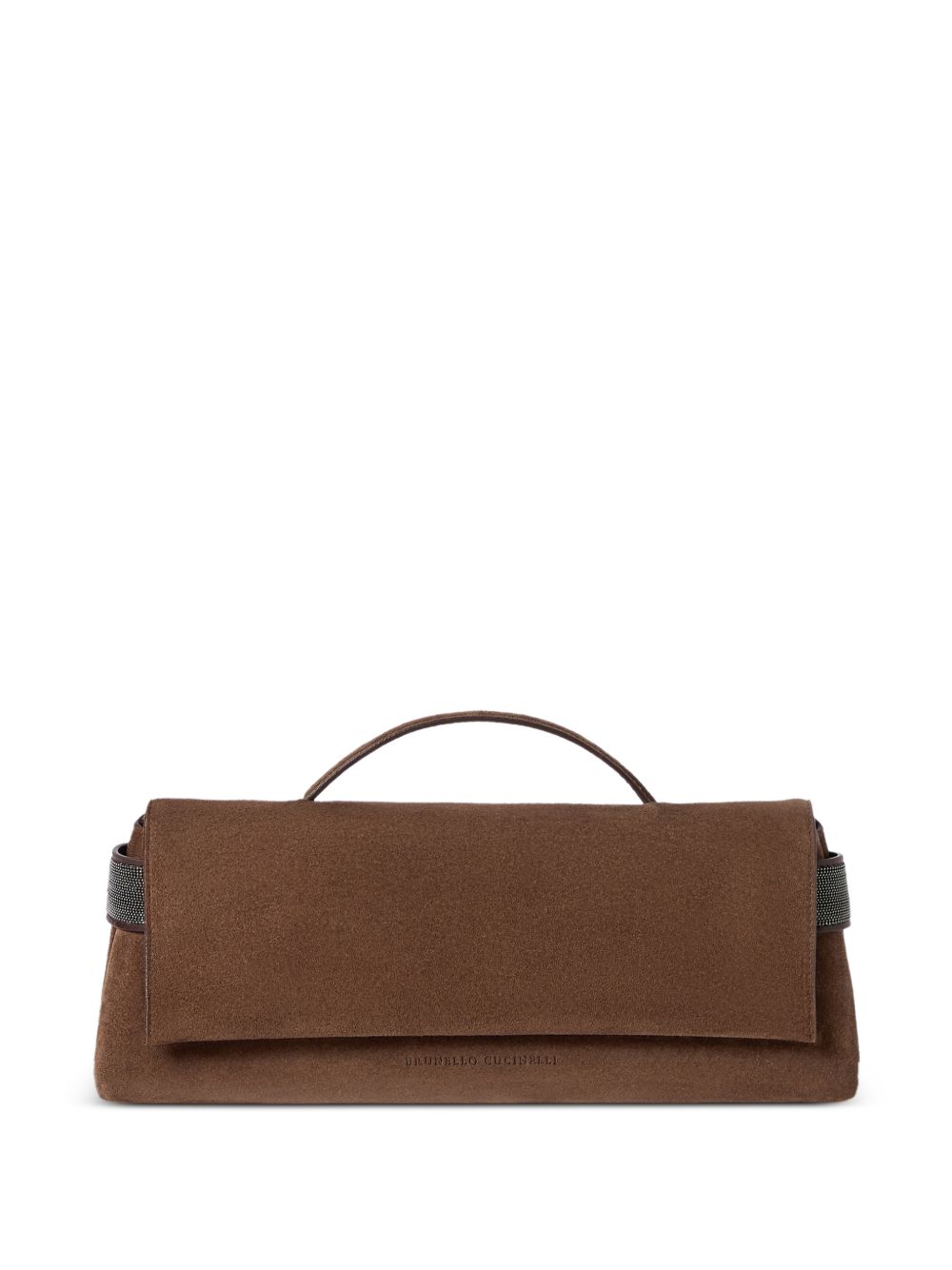 Clutch Essence in pelle scamosciata in marrone 