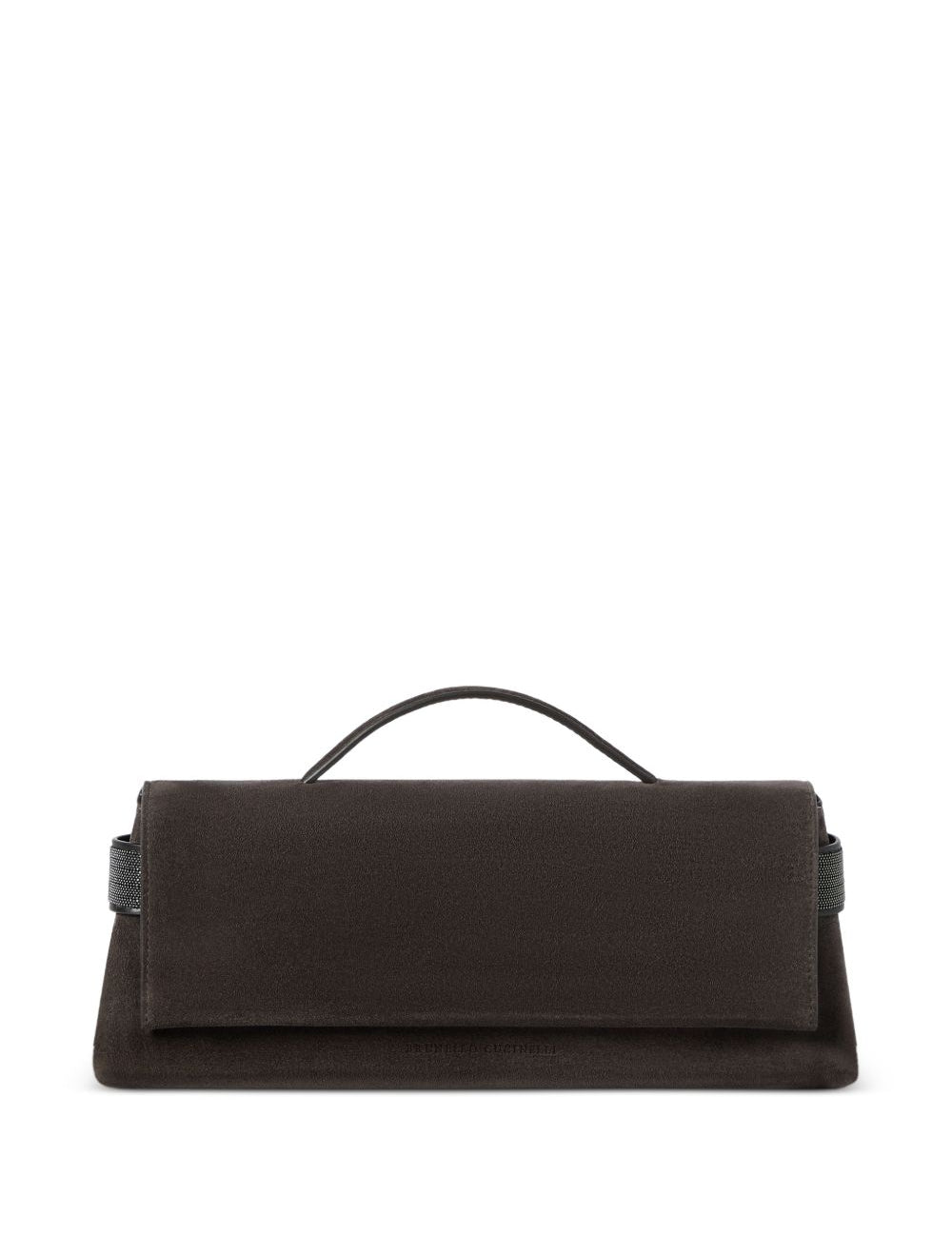 Clutch Essence in pelle scamosciata in marrone 