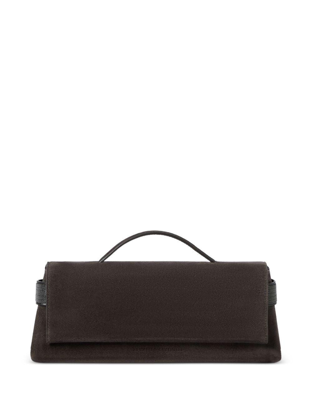 Clutch Essence in pelle scamosciata in marrone 