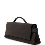 Clutch Essence in pelle scamosciata in marrone 