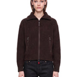 Maglione a coste con zip in marrone 