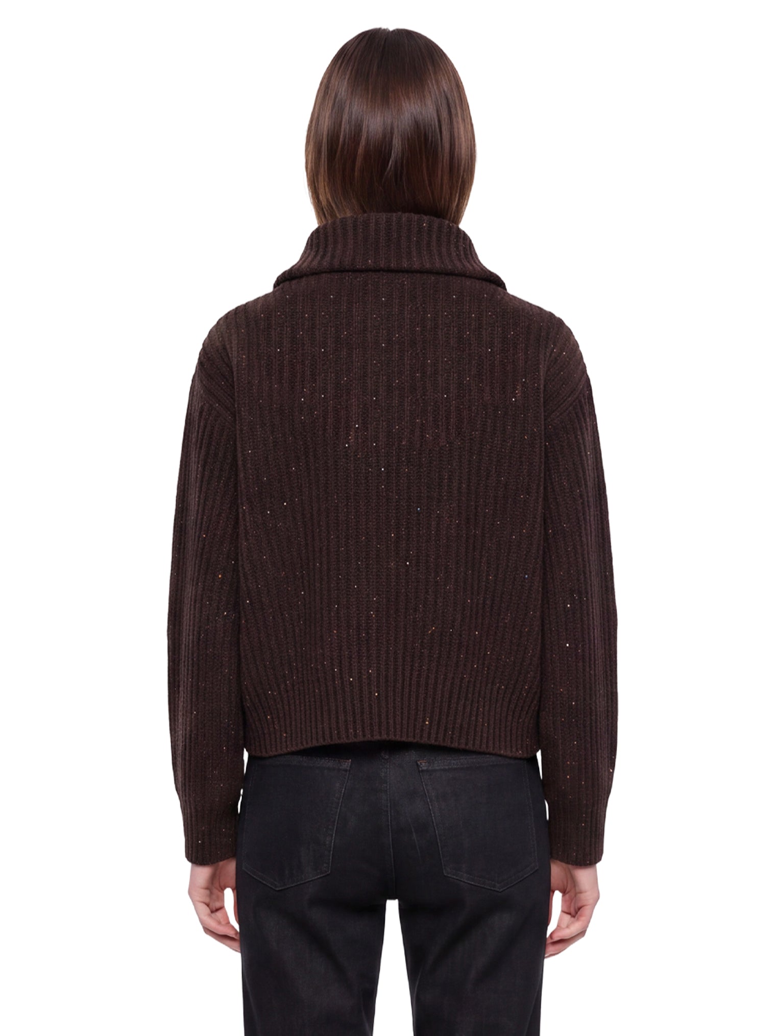 Maglione a coste con zip in marrone 