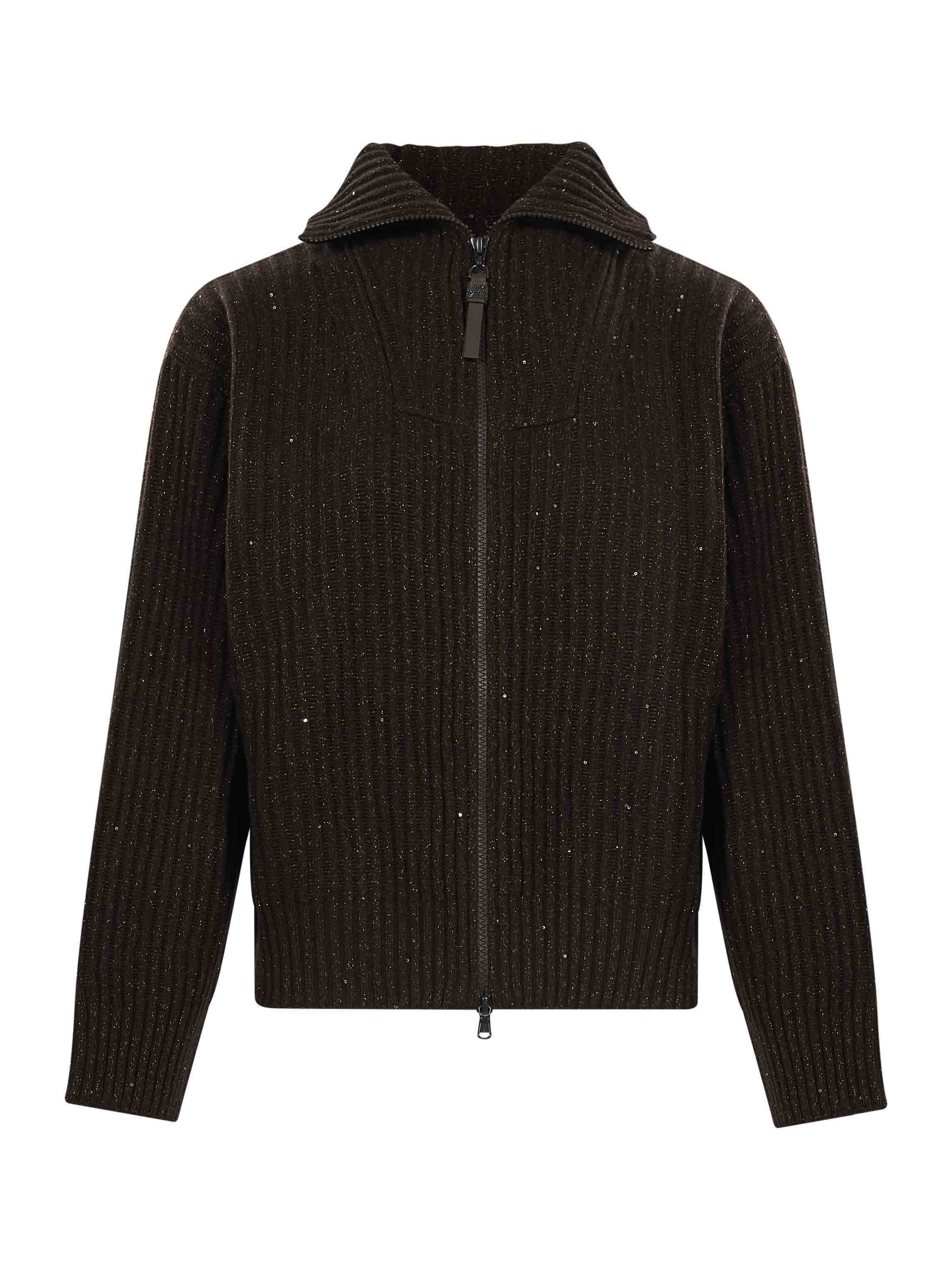Maglione a coste con zip in marrone 