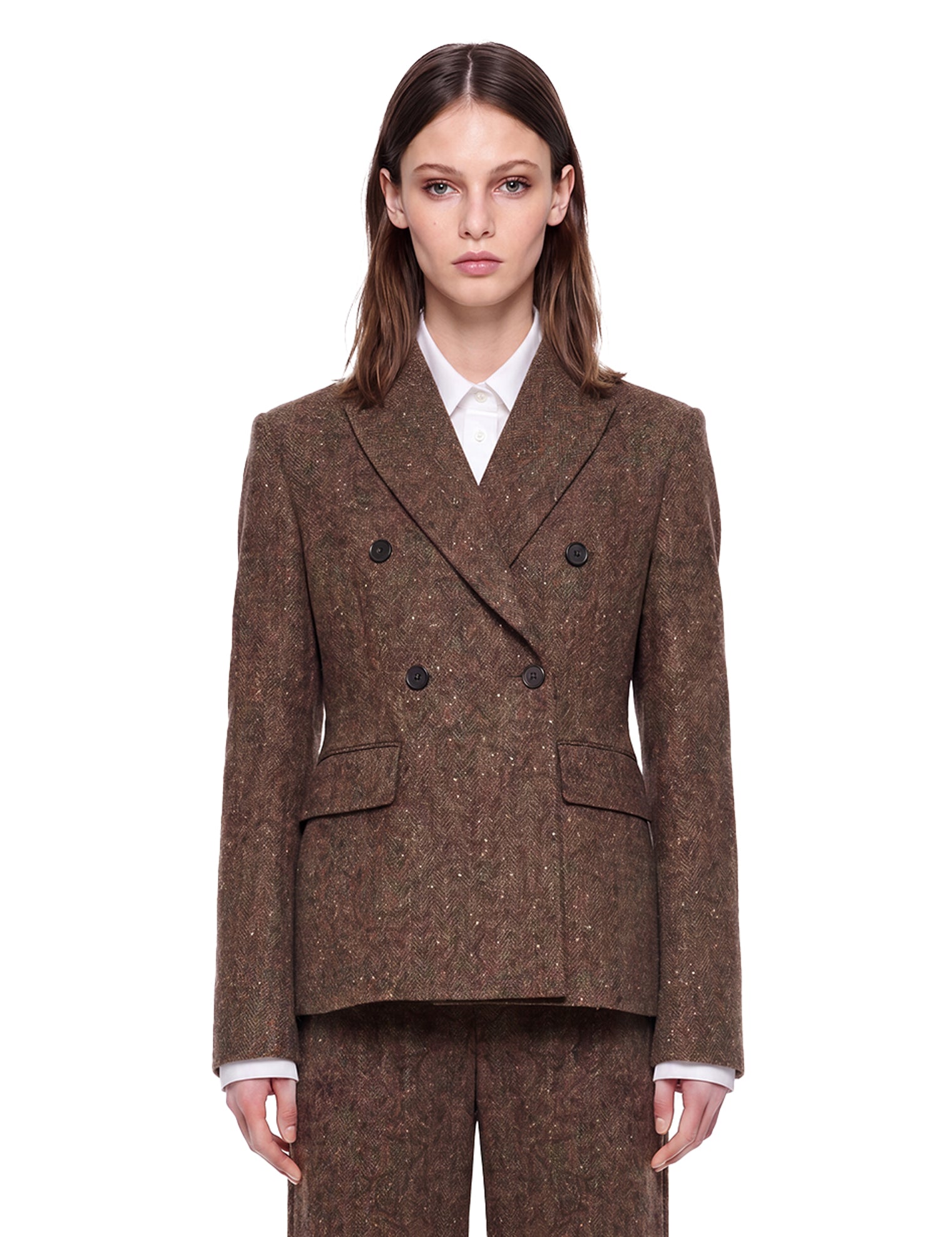 Blazer doppiopetto in lana in marrone 