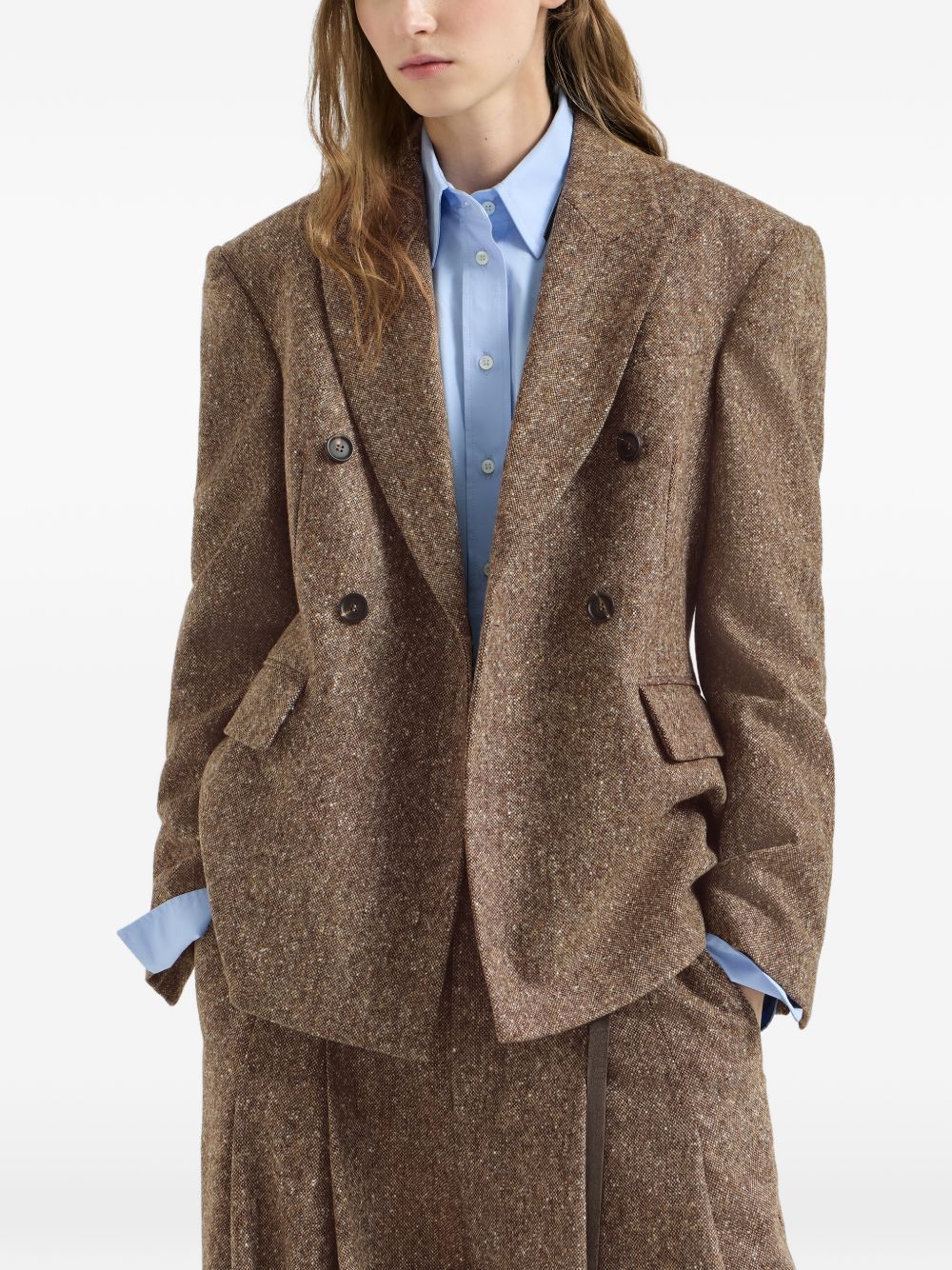 Blazer doppiopetto in lana in marrone 