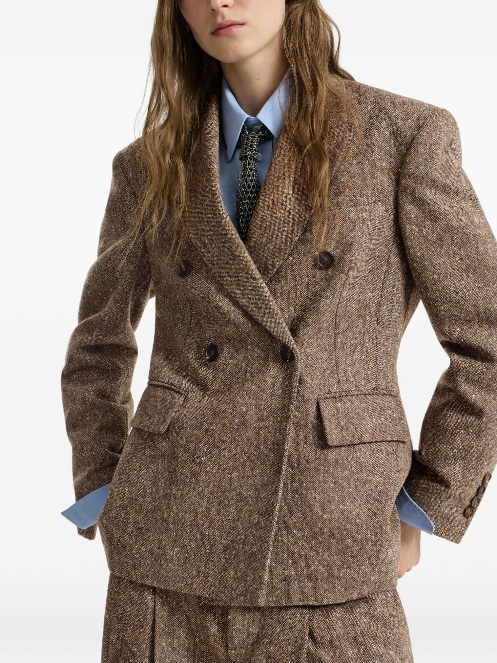 Blazer doppiopetto in lana in marrone 