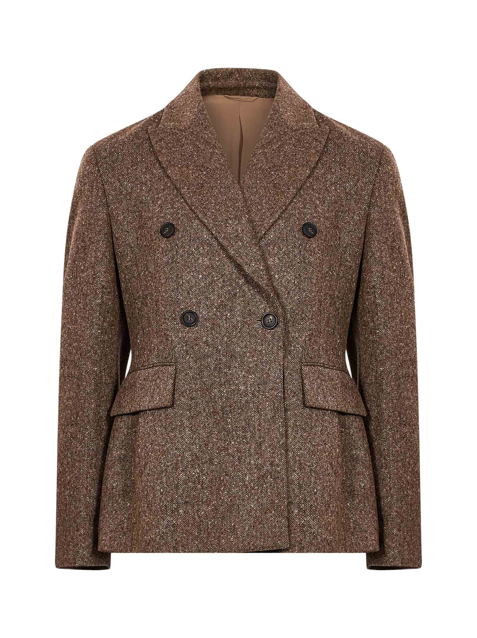 Blazer doppiopetto in lana in marrone 