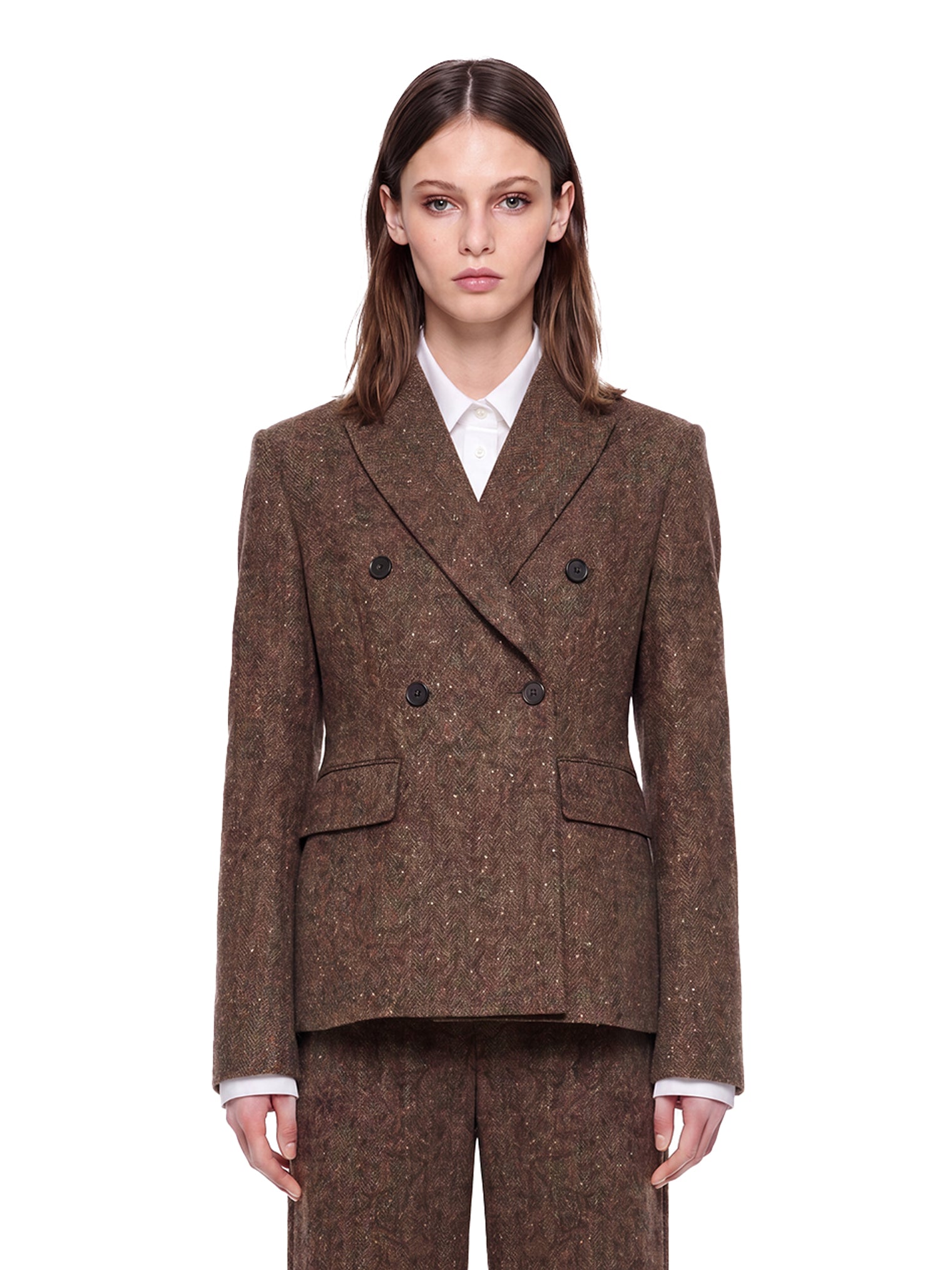 Blazer doppiopetto in lana in marrone 