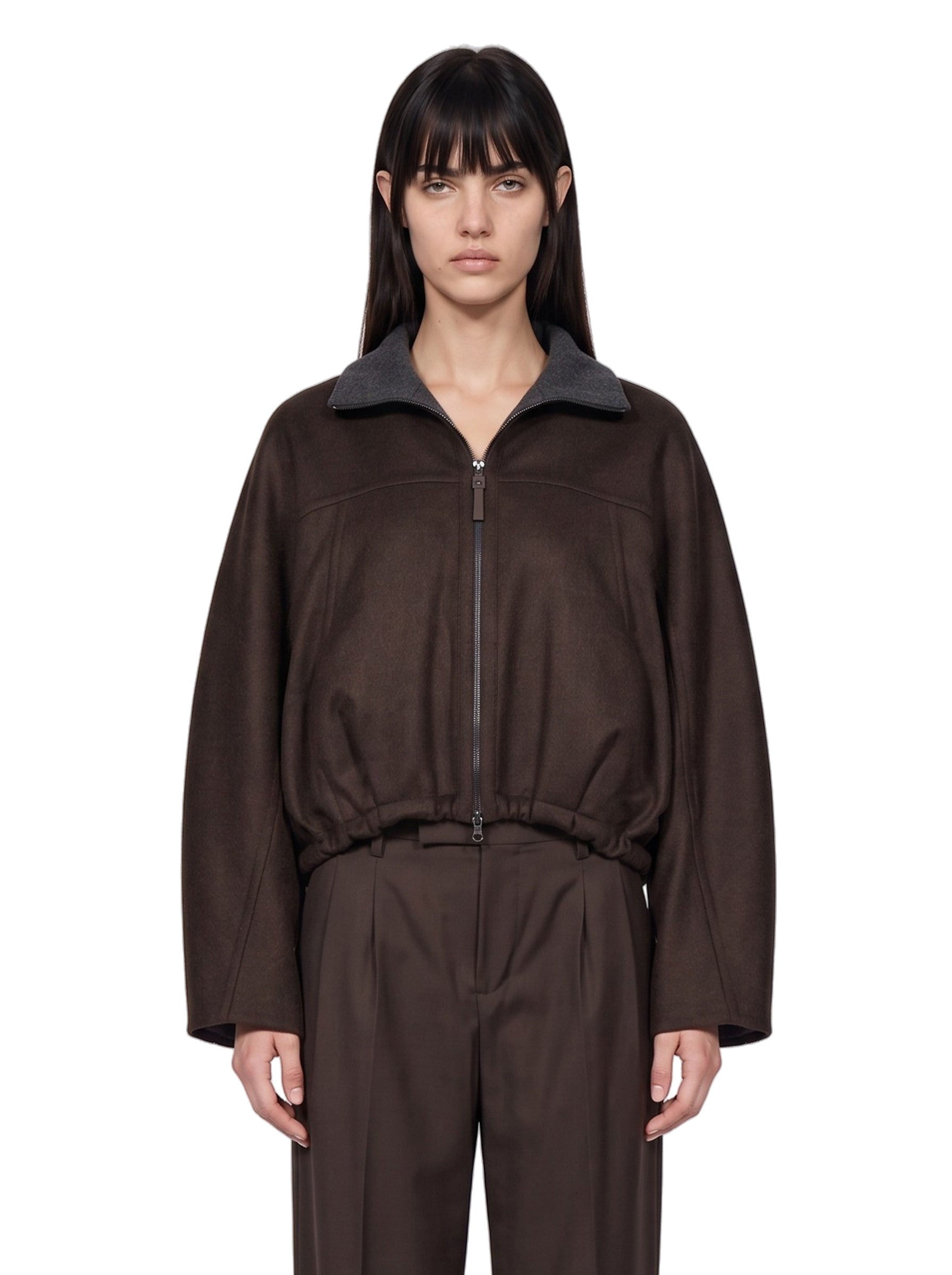 Bomber con zip in marrone 