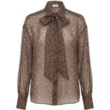Blusa a pois con fiocco in marrone 