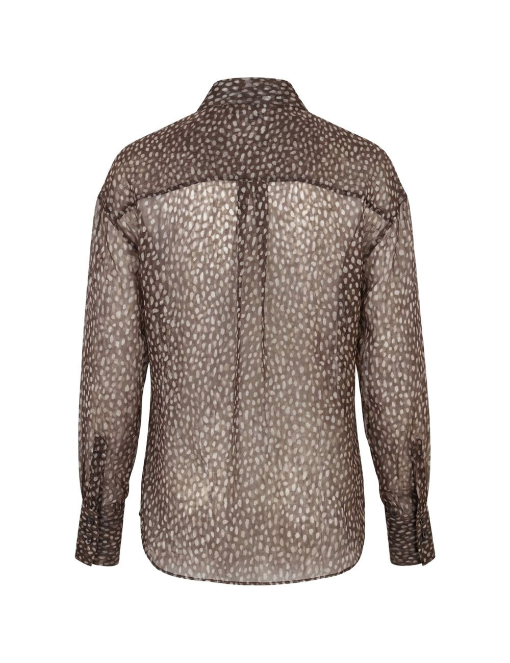 Blusa a pois con fiocco in marrone 