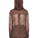 Blusa a pois con fiocco in marrone 