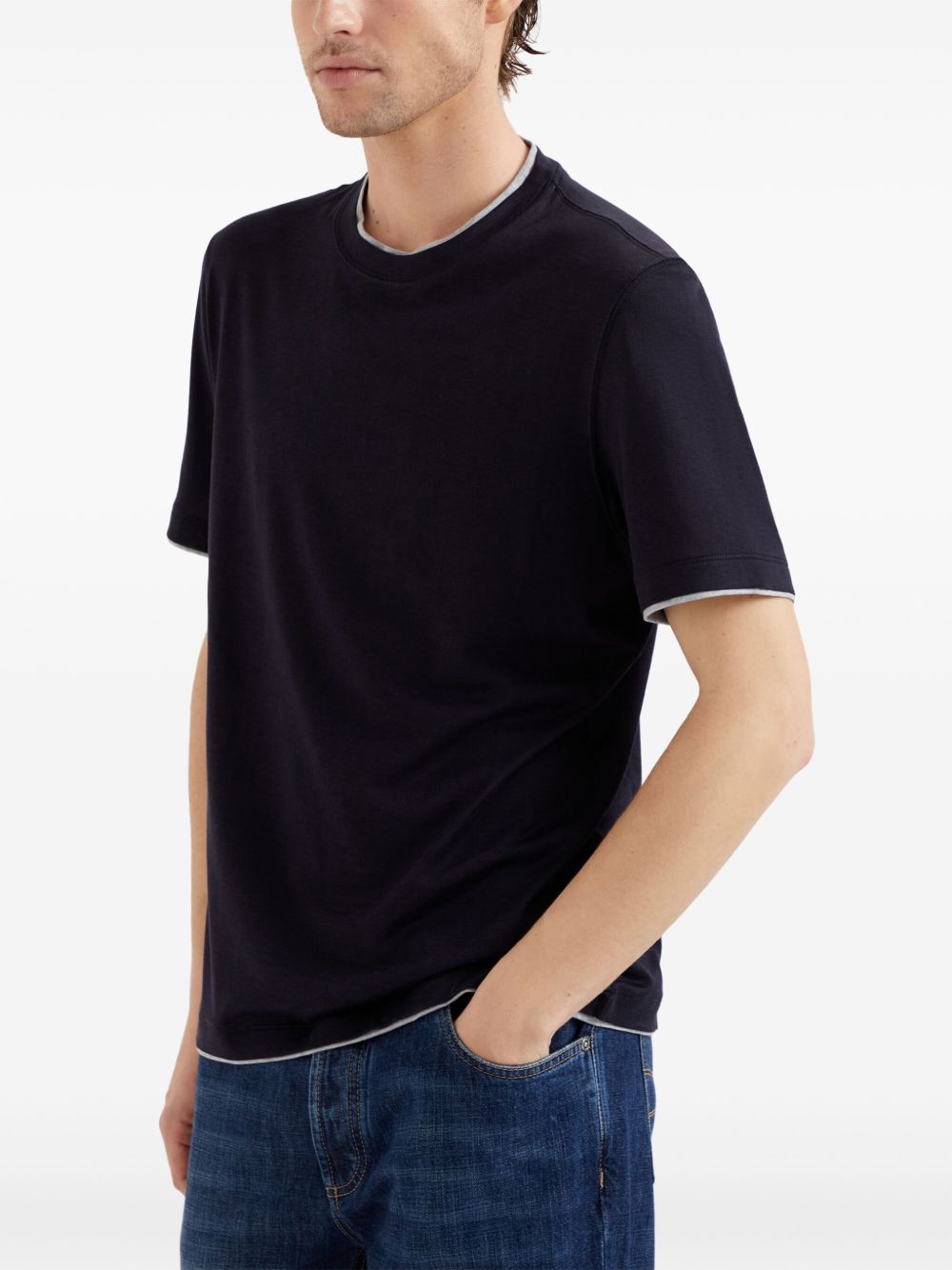 T-shirt con profili a contrasto in blu 