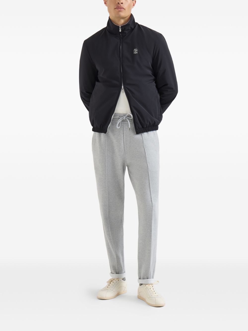 Giacca reversibile con logo in blu e grigio brunello cucinelli - uomo 