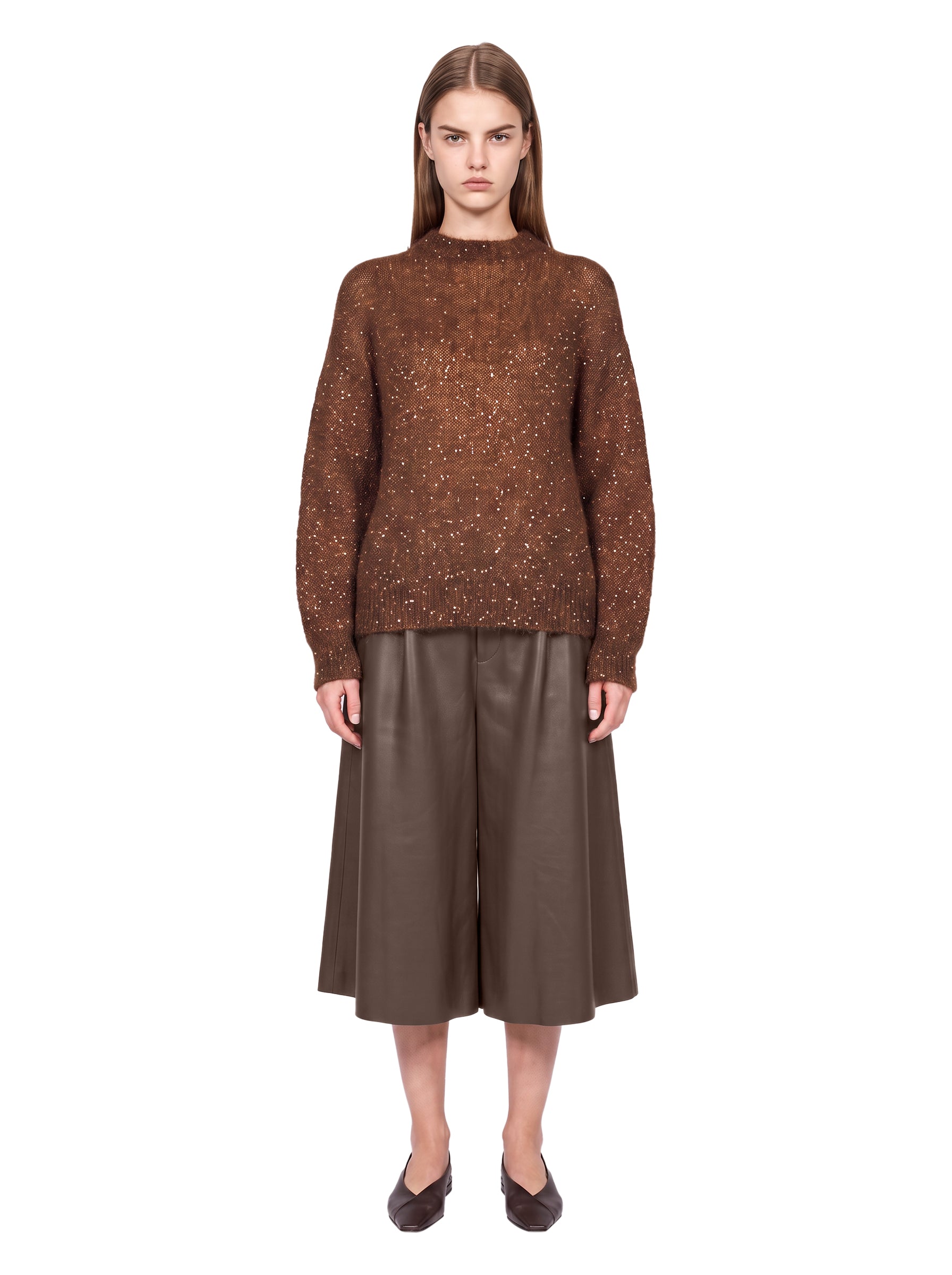 Maglione con paillettes in marrone 