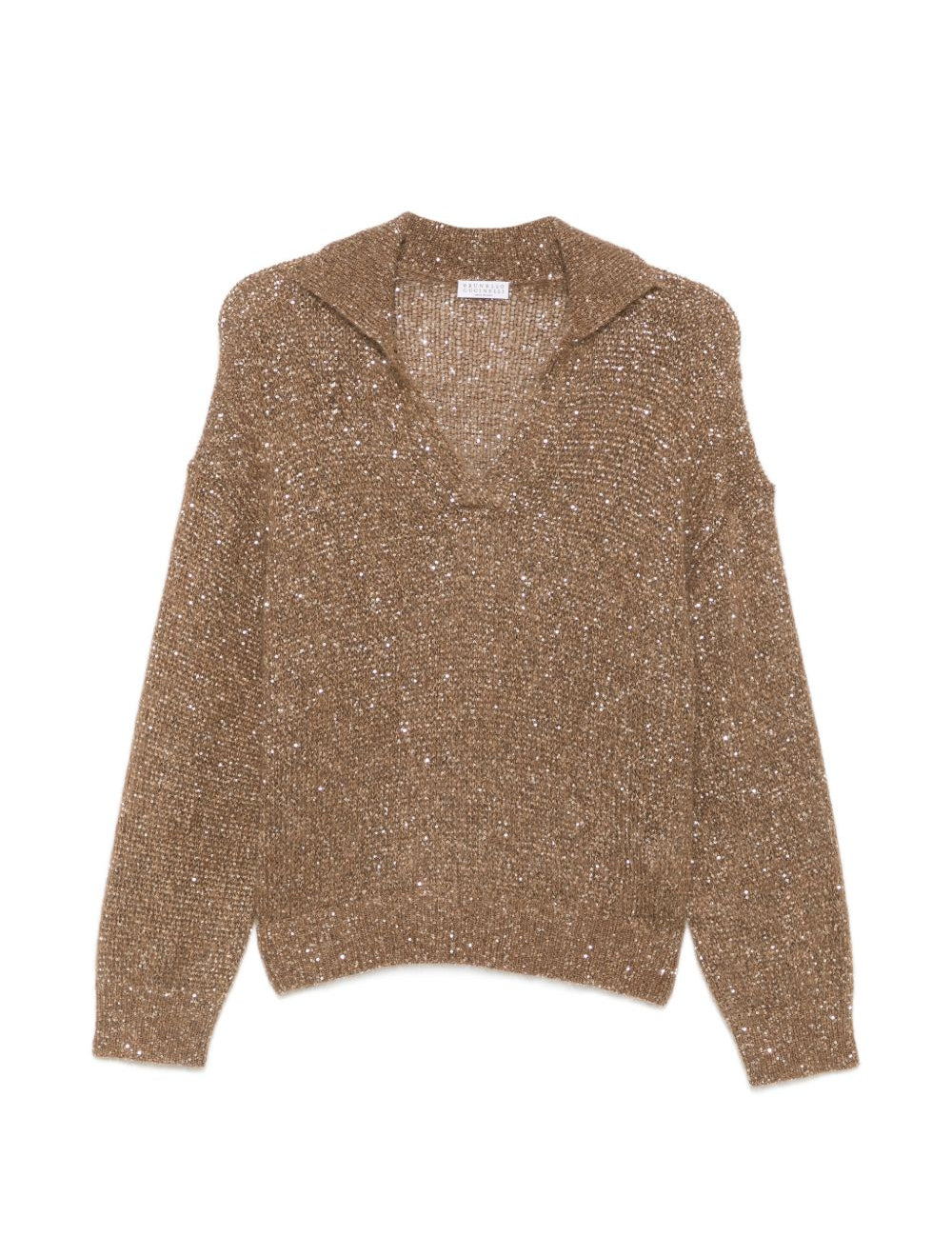 Maglione con paillettes in beige