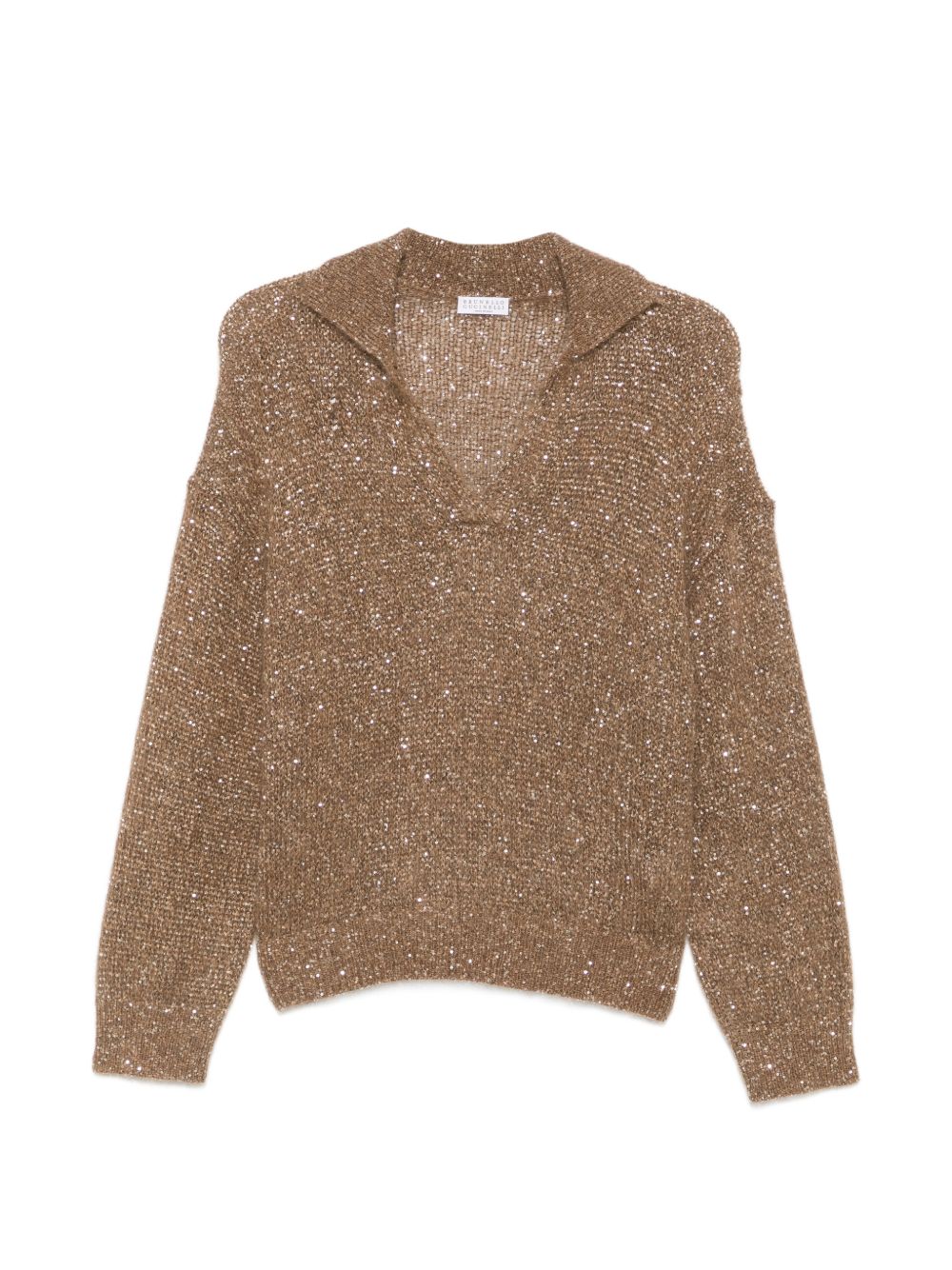 Maglione con paillettes in beige 