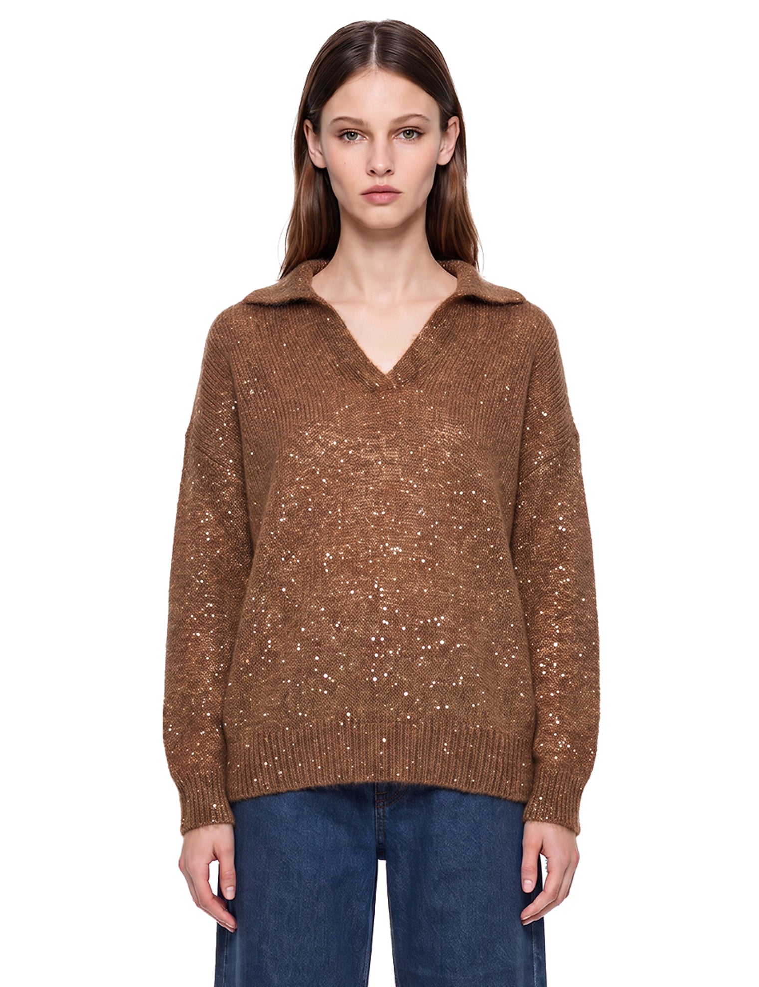 Maglione con paillettes in marrone 