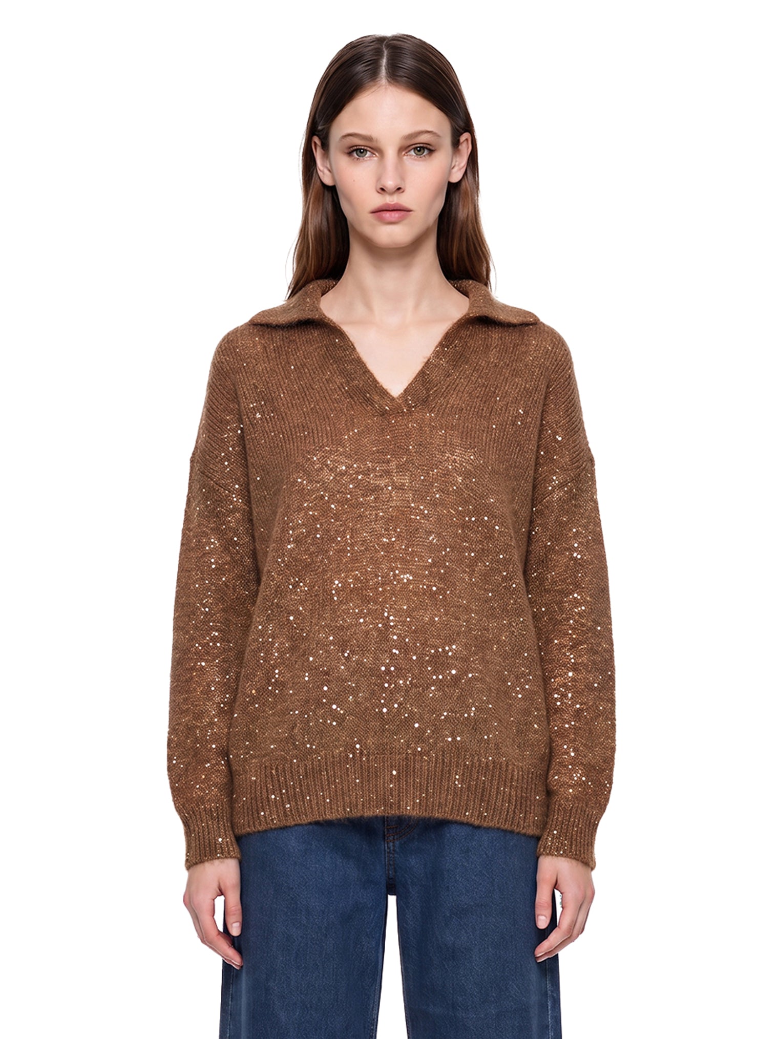 Maglione con paillettes in marrone 